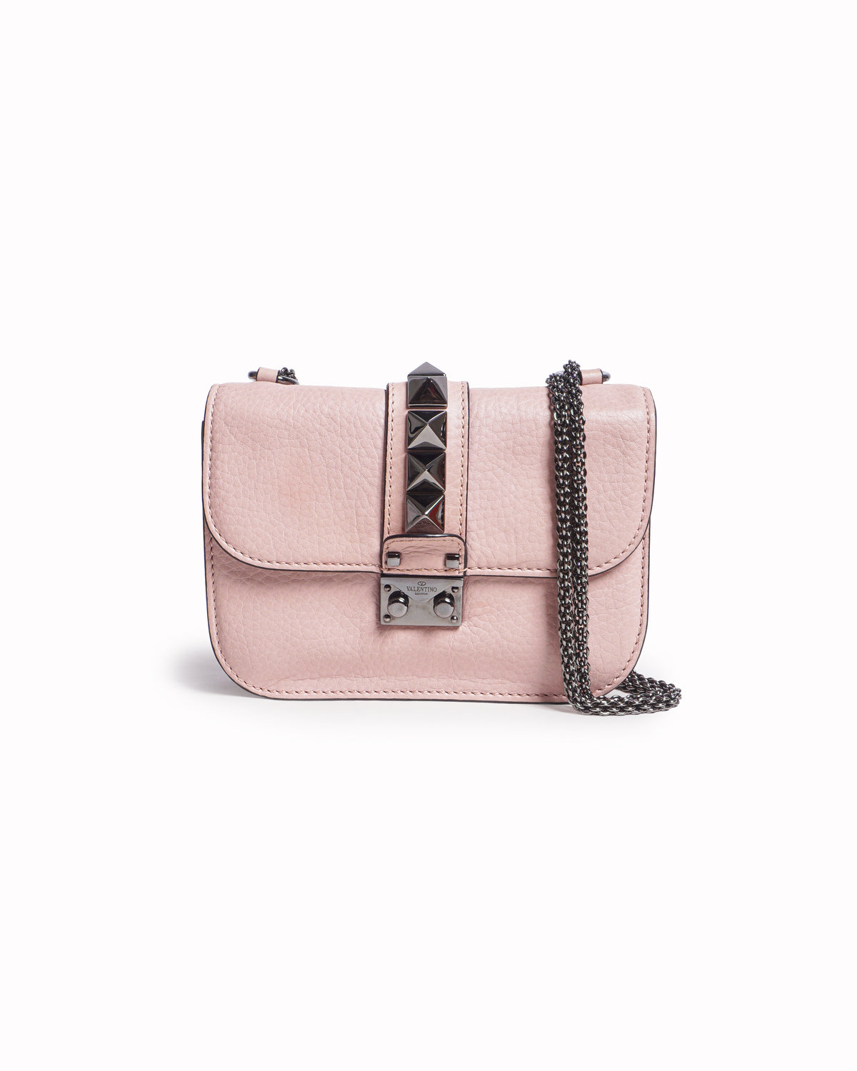 Valentino Dusty Pink Leather Rockstud Glam Lock Flap Bag