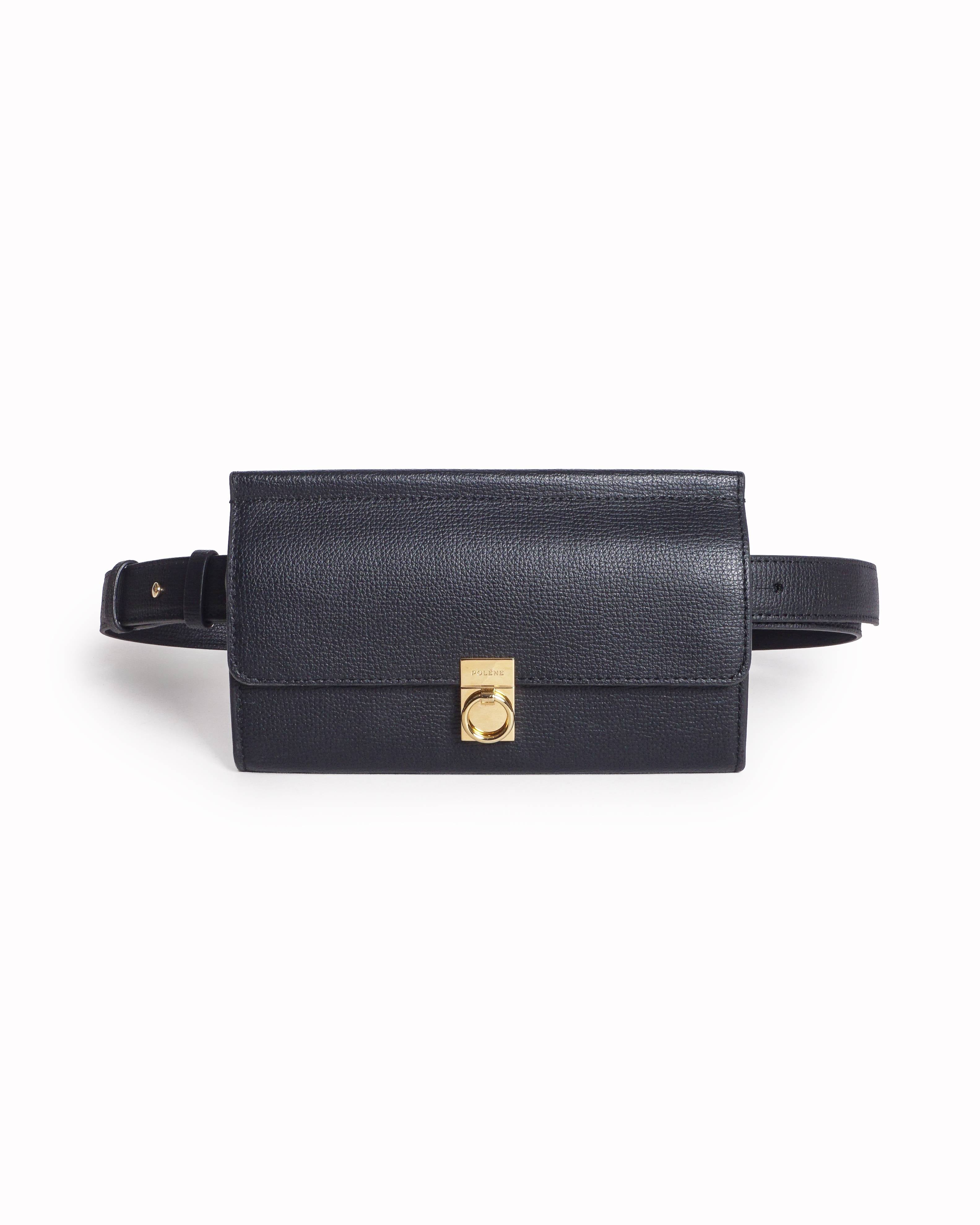 Polène Numéro Sept Black Textured Leather Belt Bag