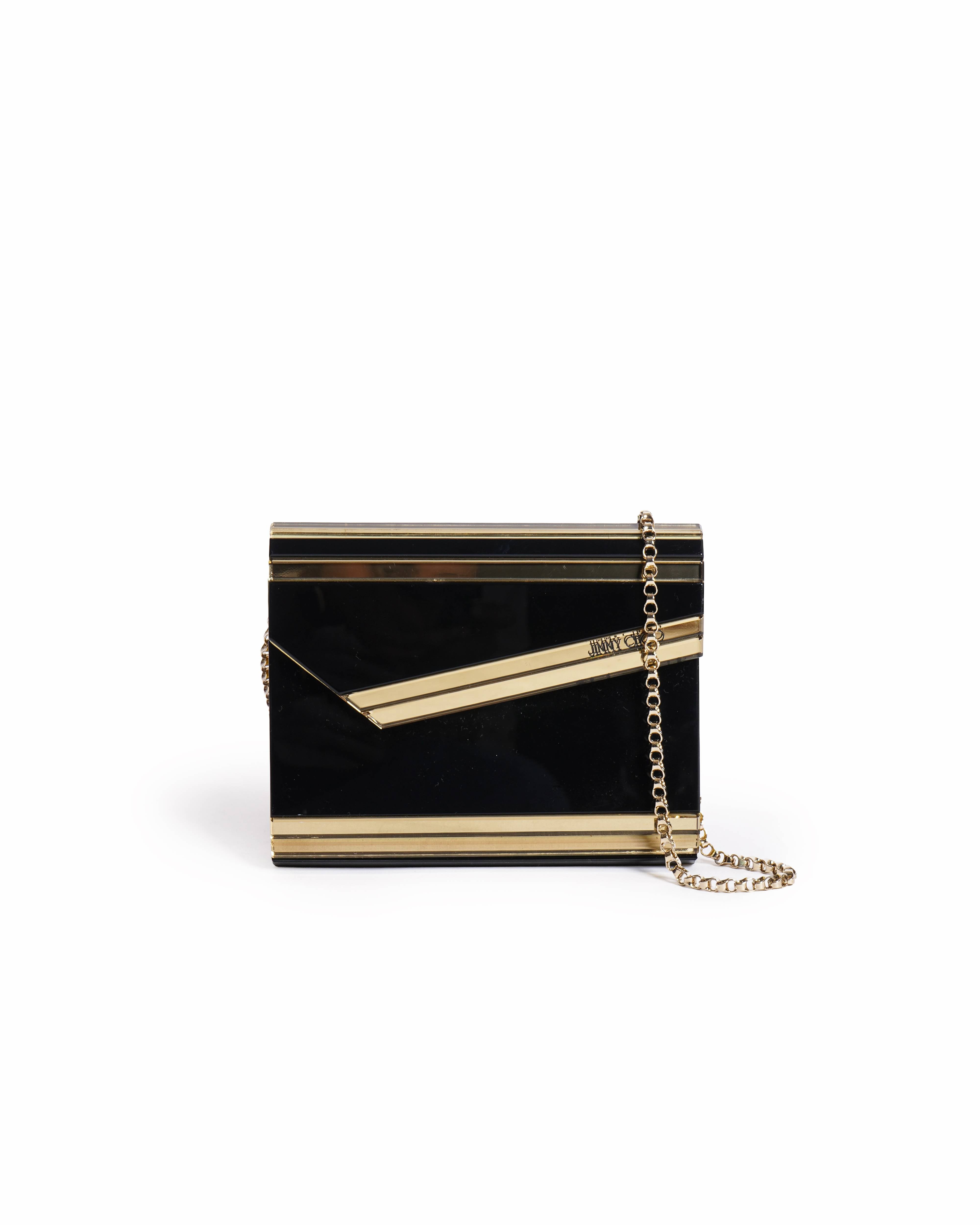 Jimmy Choo Acrylic Crossbody Bag In Black & Gold