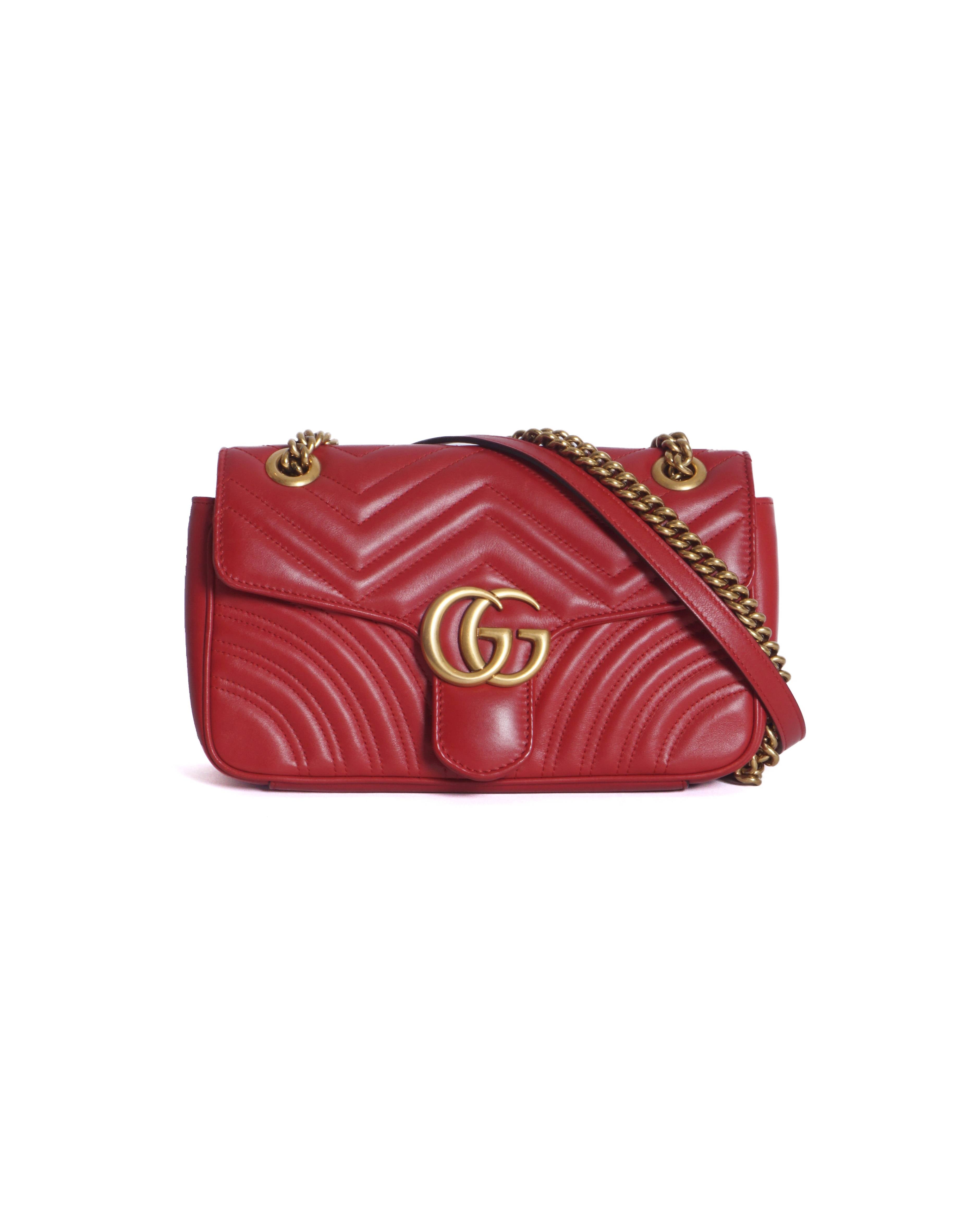 Gucci Red GG Marmont Medium Matelassé Leather Shoulder Bag