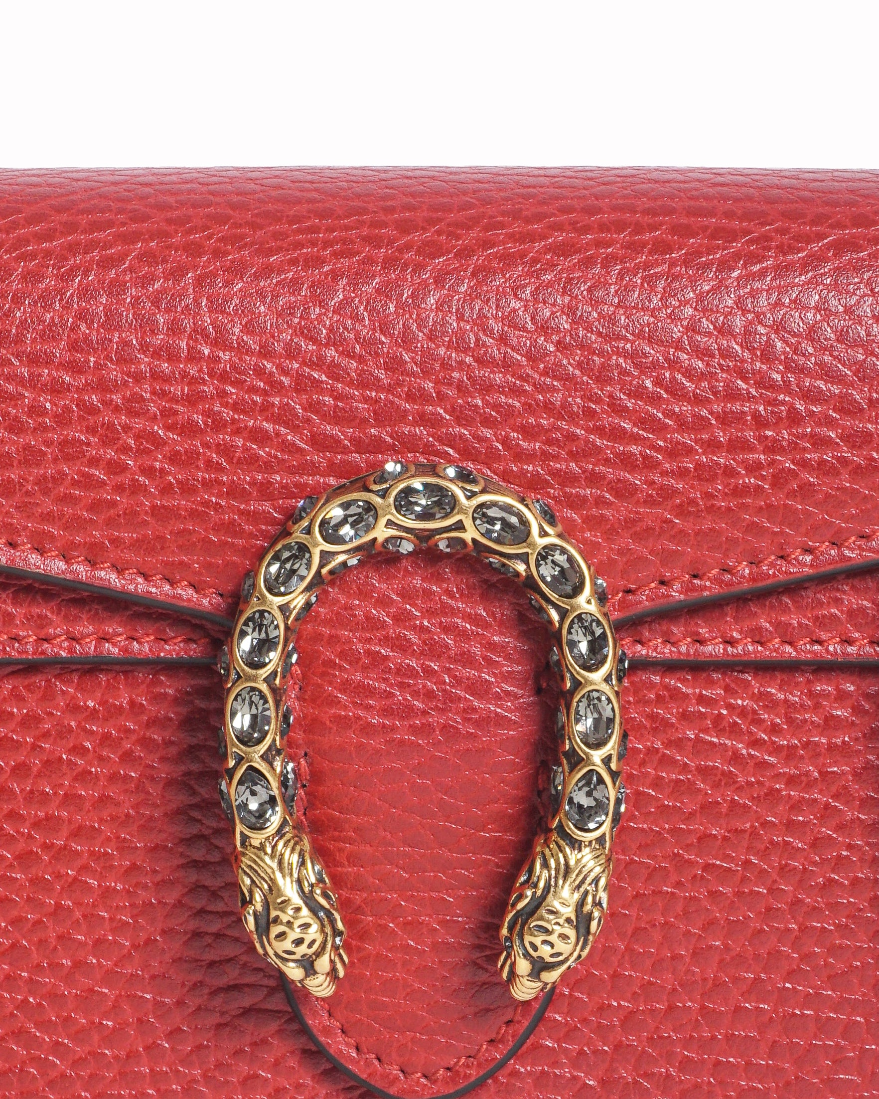 Gucci Red Pebbled Leather Dionysus Chain Wallet