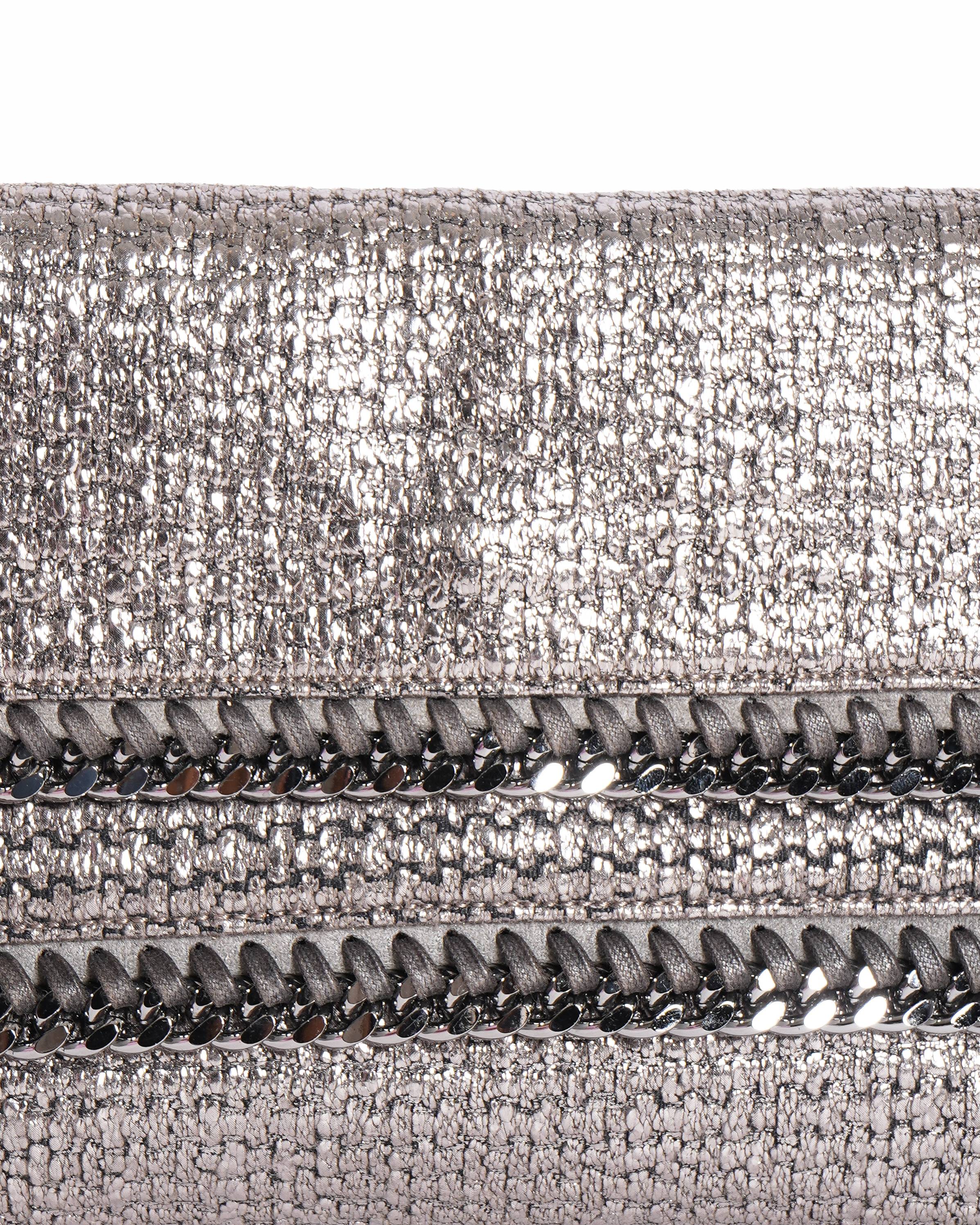 Stella Mccartney metallic grey woven falabella fold over clutch