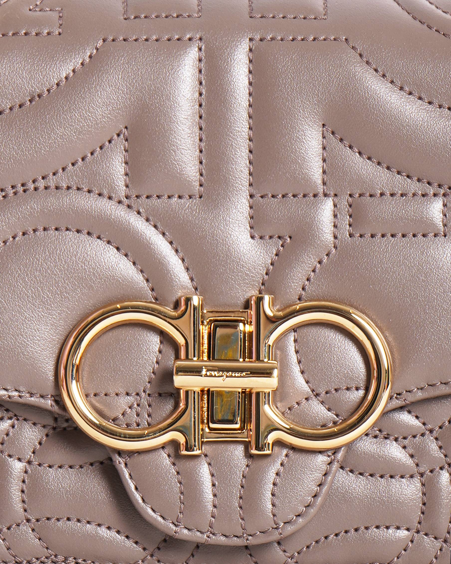 New Salvatore Ferragamo Gancini Quilted Crossbody Shoulder Bag In Beige