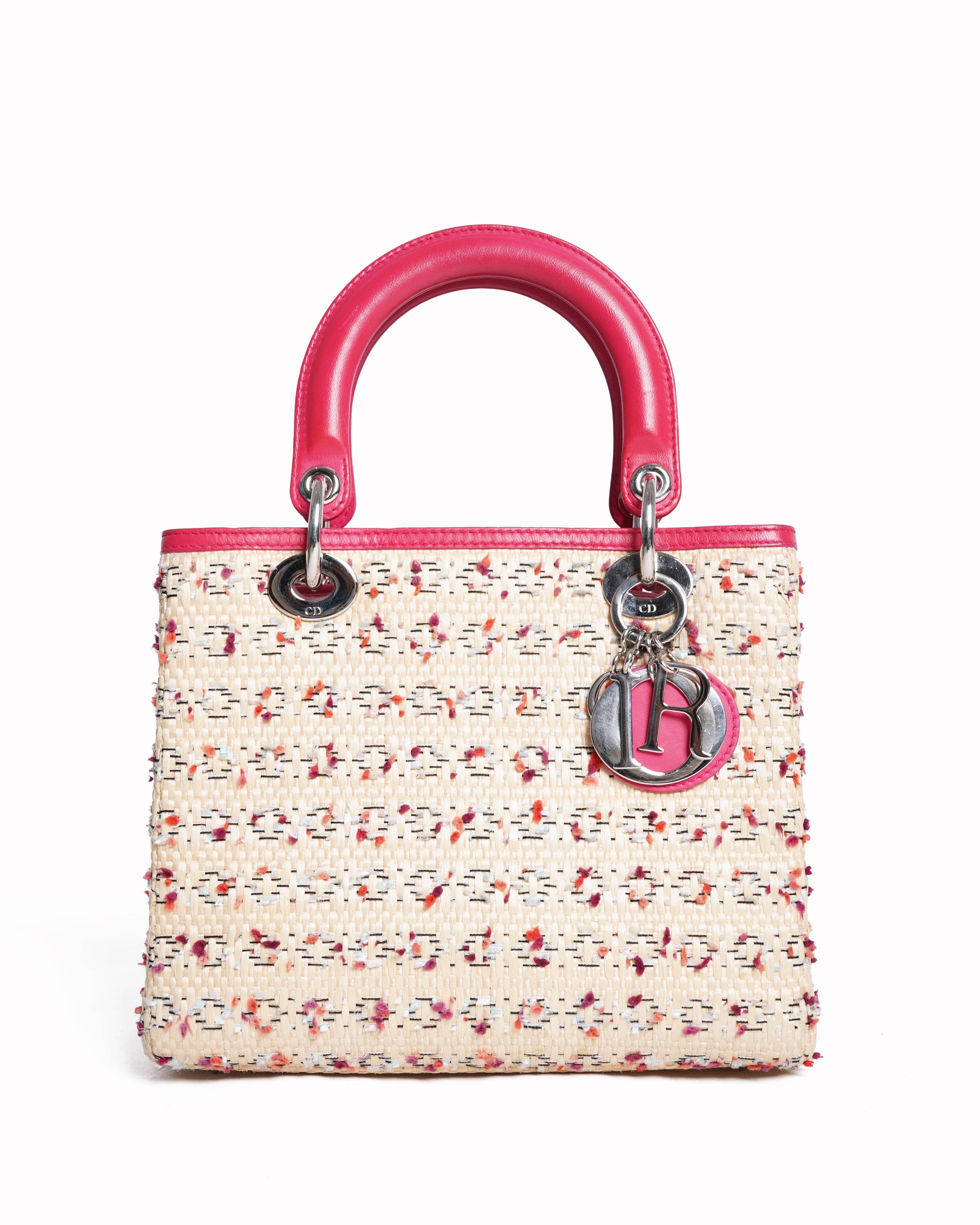 Christian dior natural raffia medium lady dior