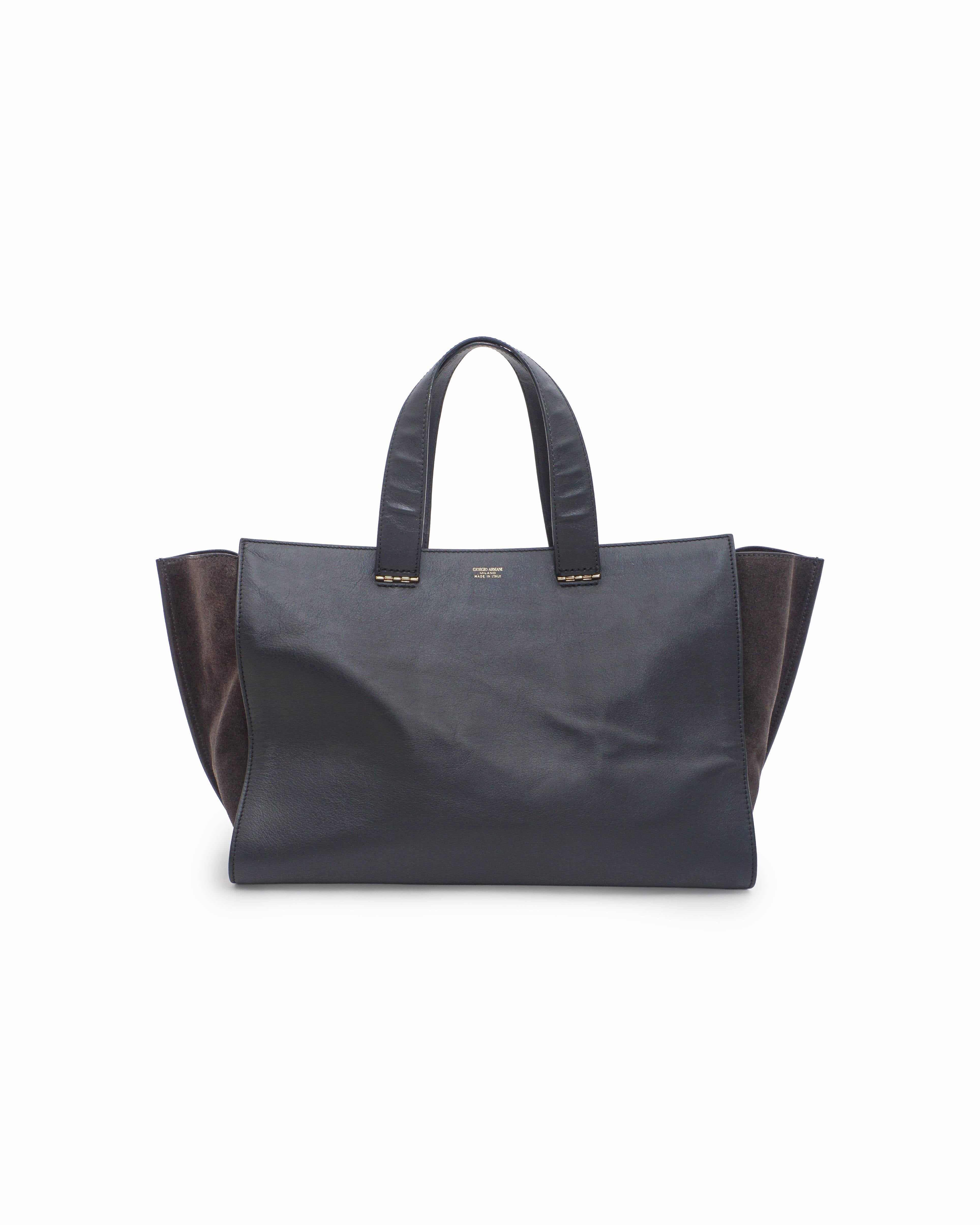 Giorgio Armani Grey Smooth Leather & Suede Shopper Tote Bag
