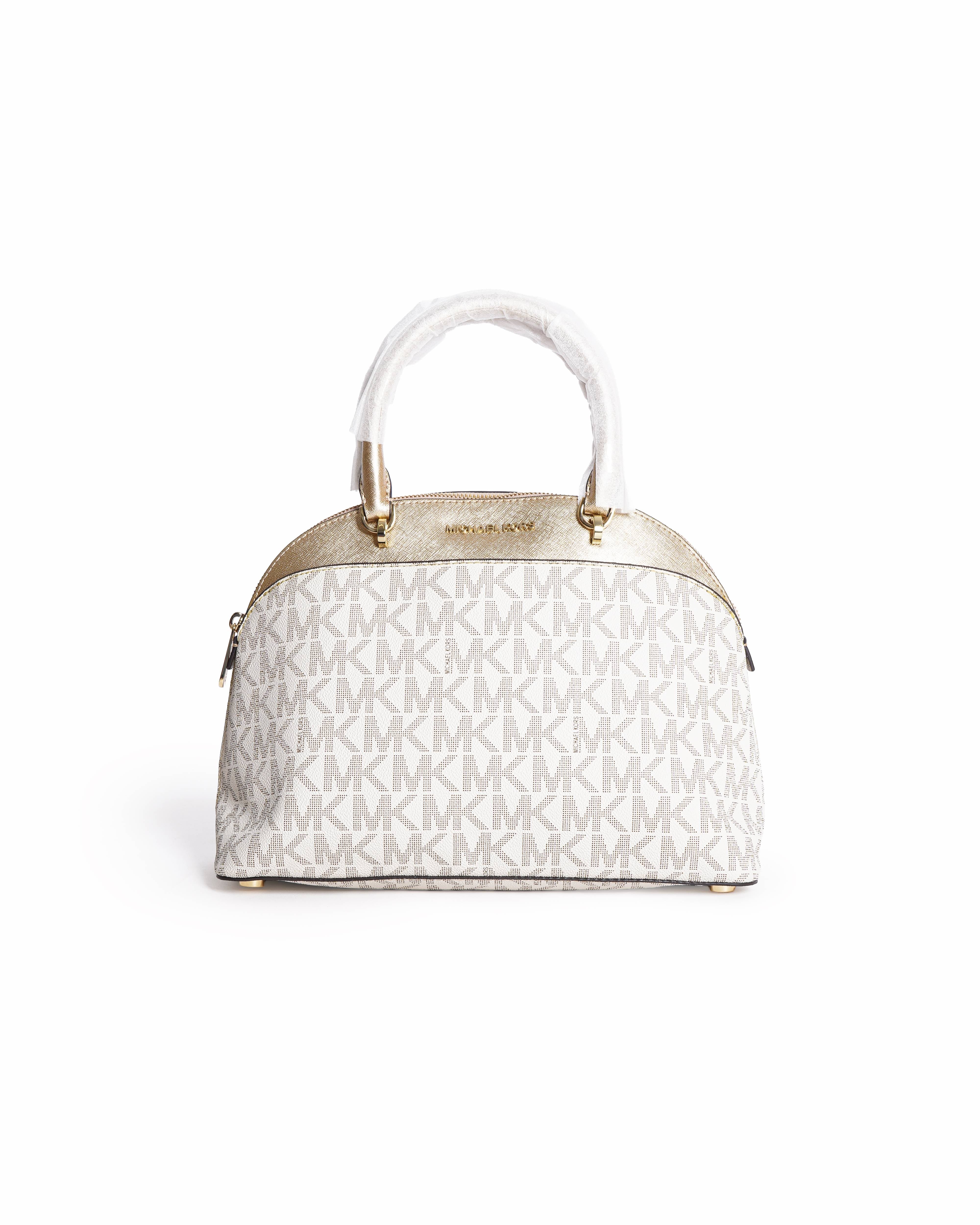 Michael Kors Emmy White & Gold Logo Dome Satchel