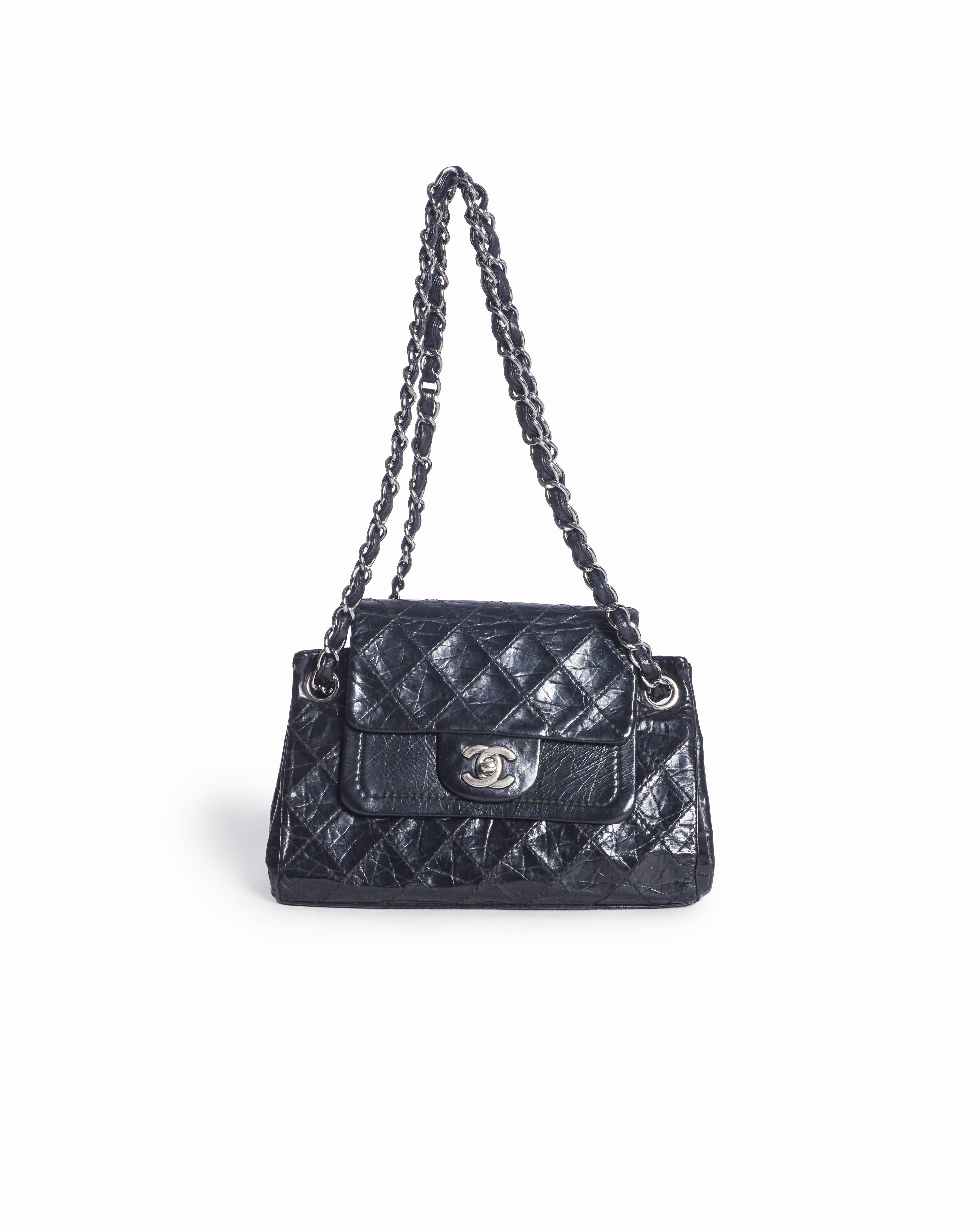 Chanel Black Calfskin Quilted CC Turn-Lock Shoulder Bag