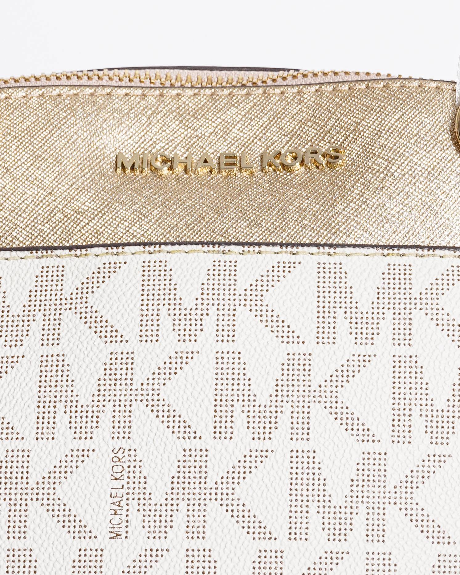 Michael Kors Emmy White & Gold Logo Dome Satchel