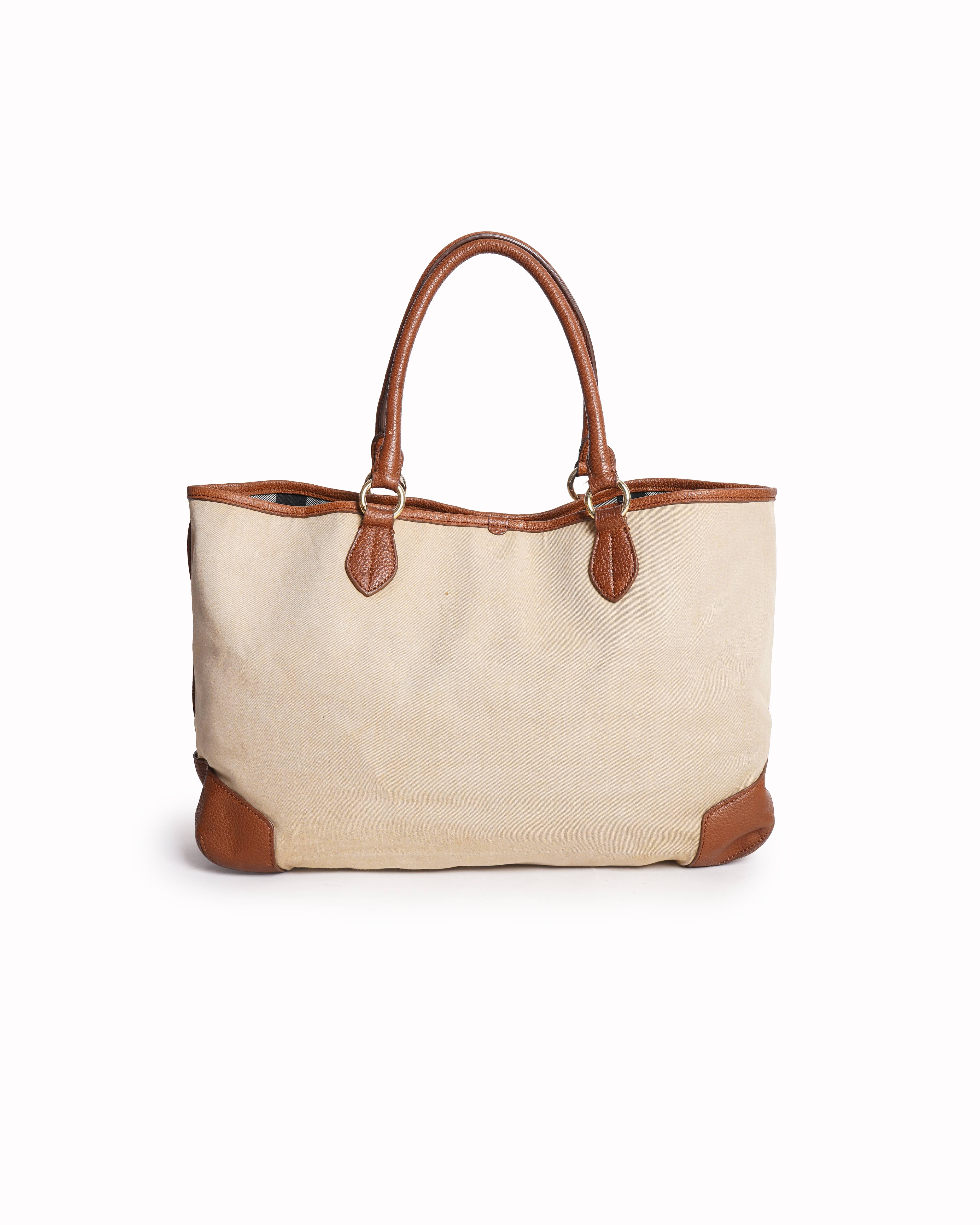 Burberry Brown Nylon Tote Bag Beige Dark brown