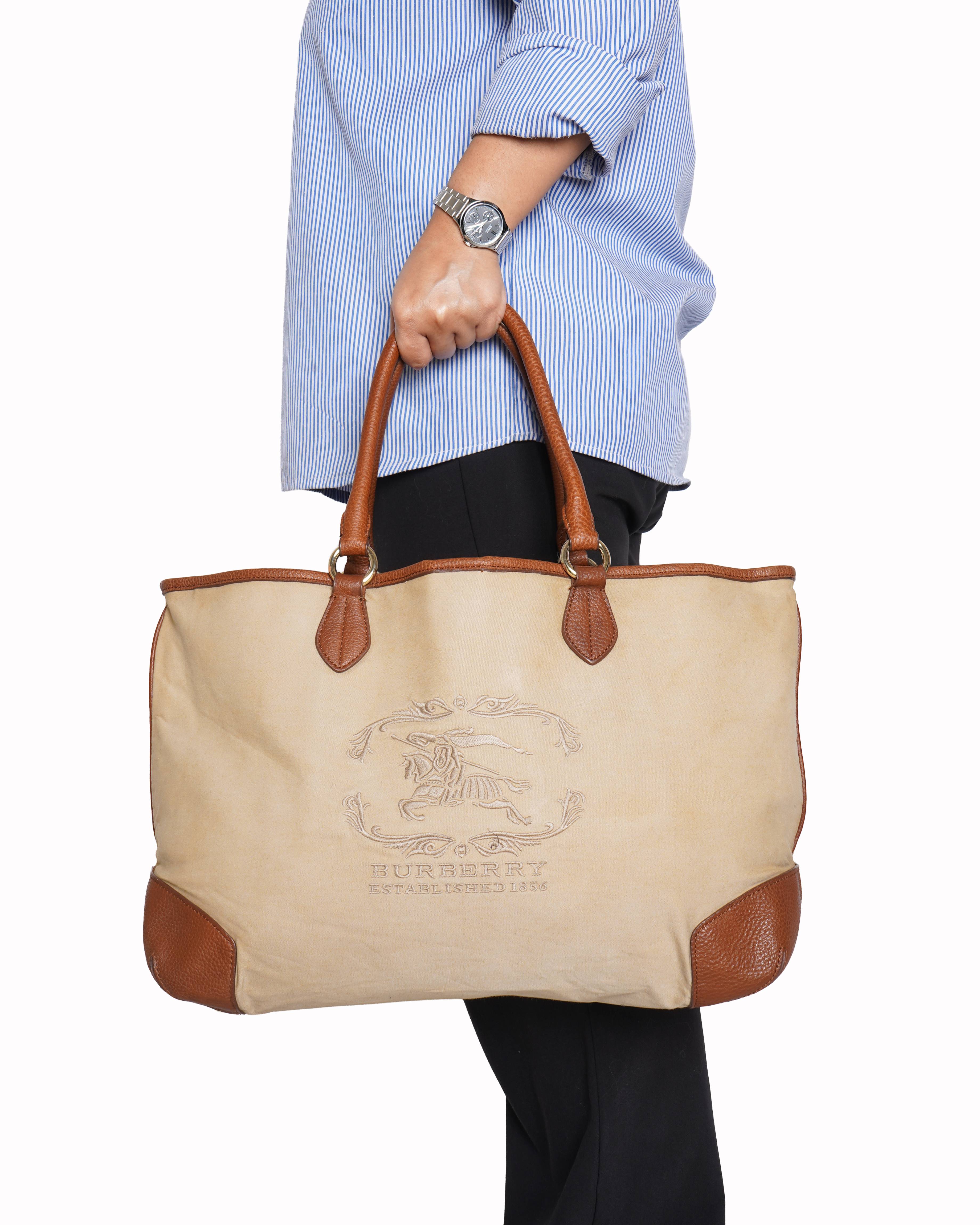 Burberry Brown Nylon Tote Bag Beige Dark brown