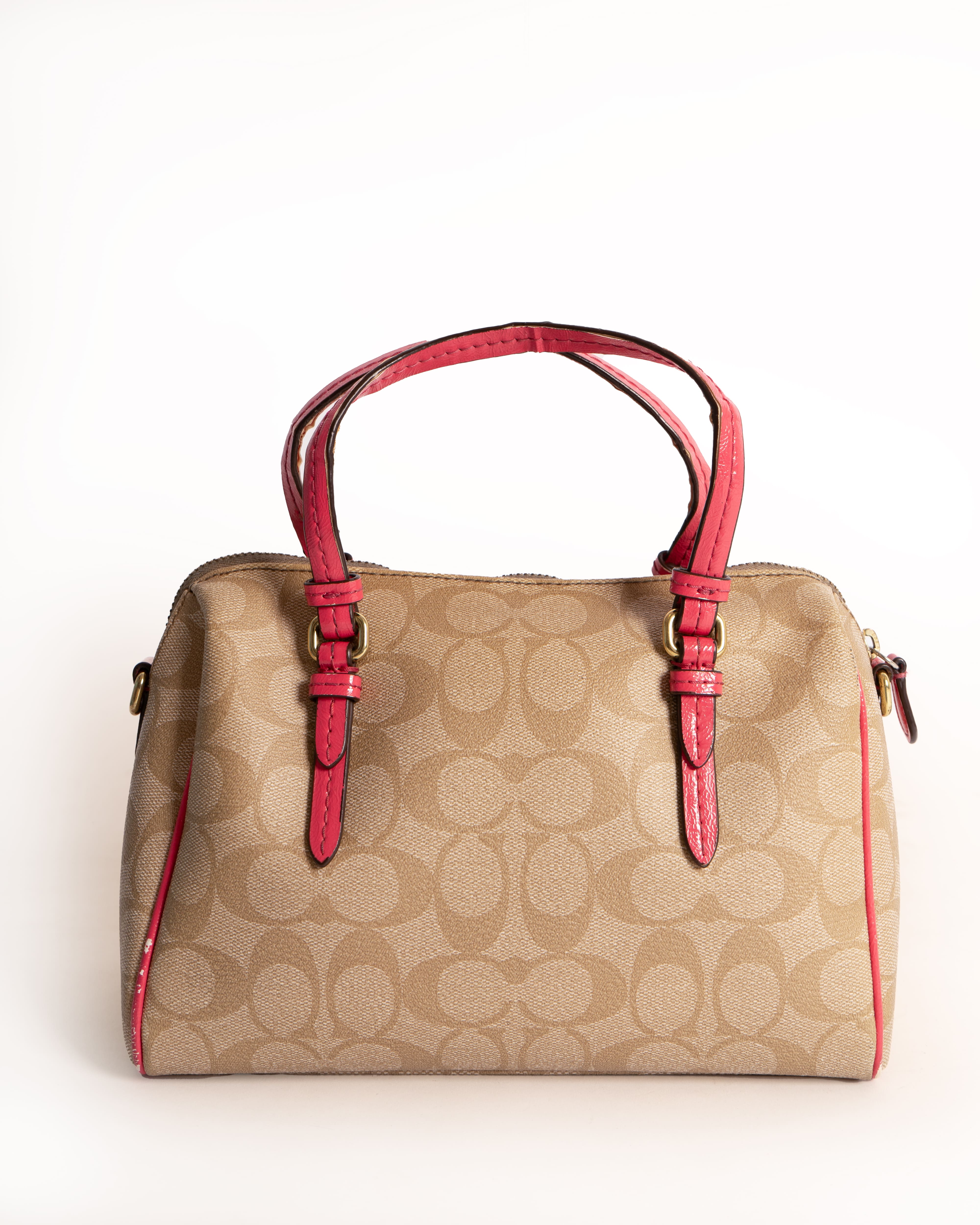 Coach Signature Canvas Handbag with Pink Leather Trim