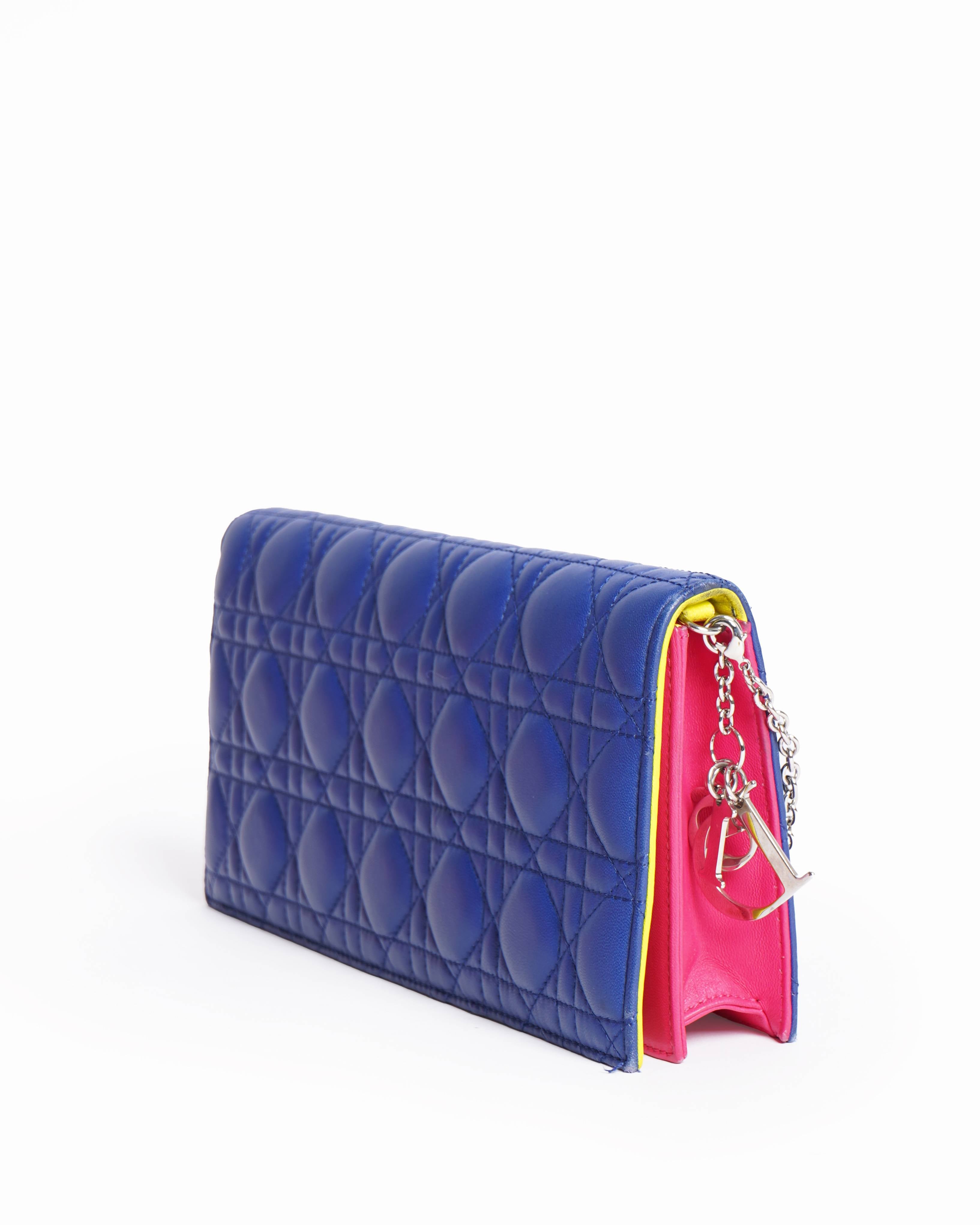 Christian dior blue cannage quilted wallet on chain