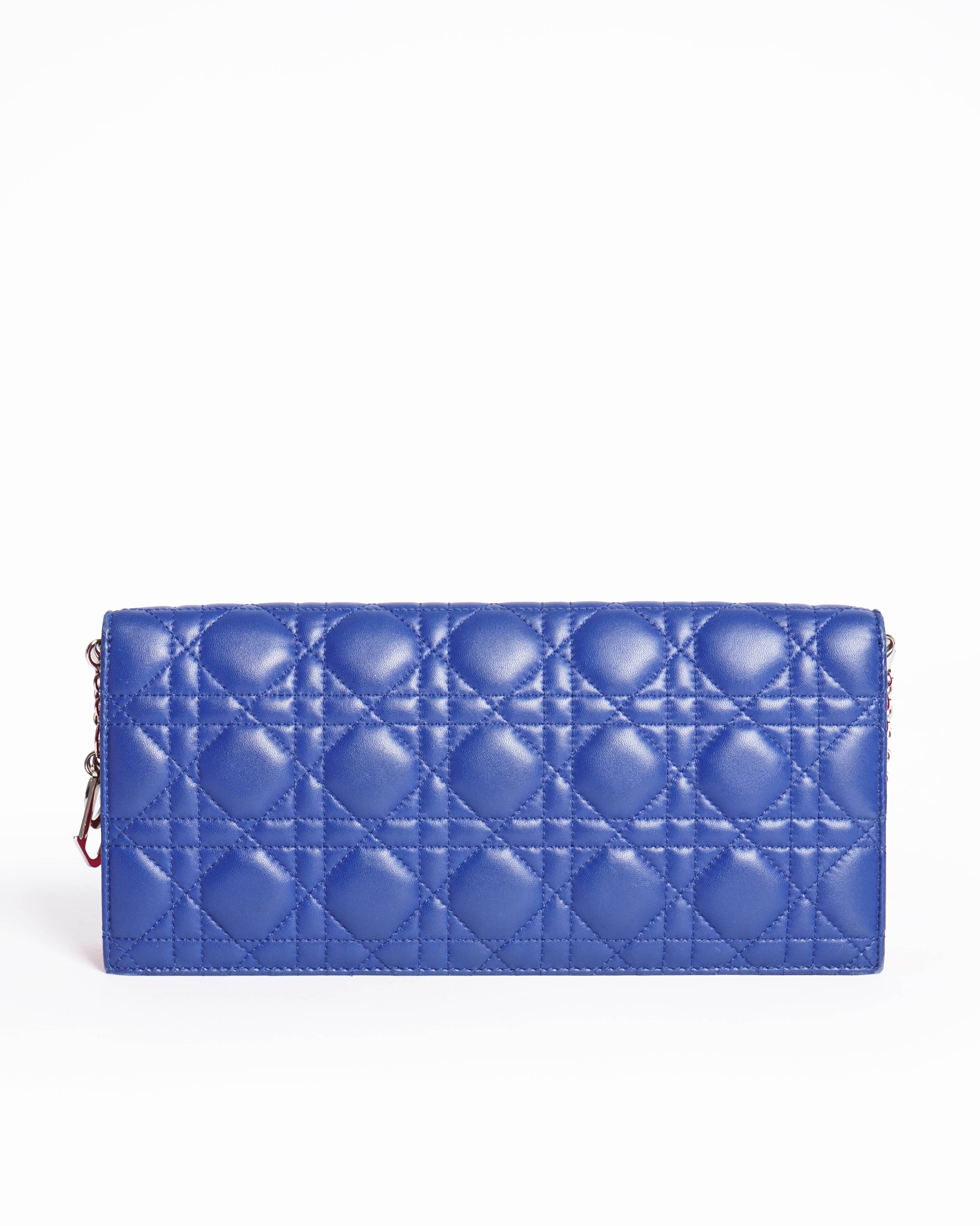 Christian dior blue cannage quilted wallet on chain
