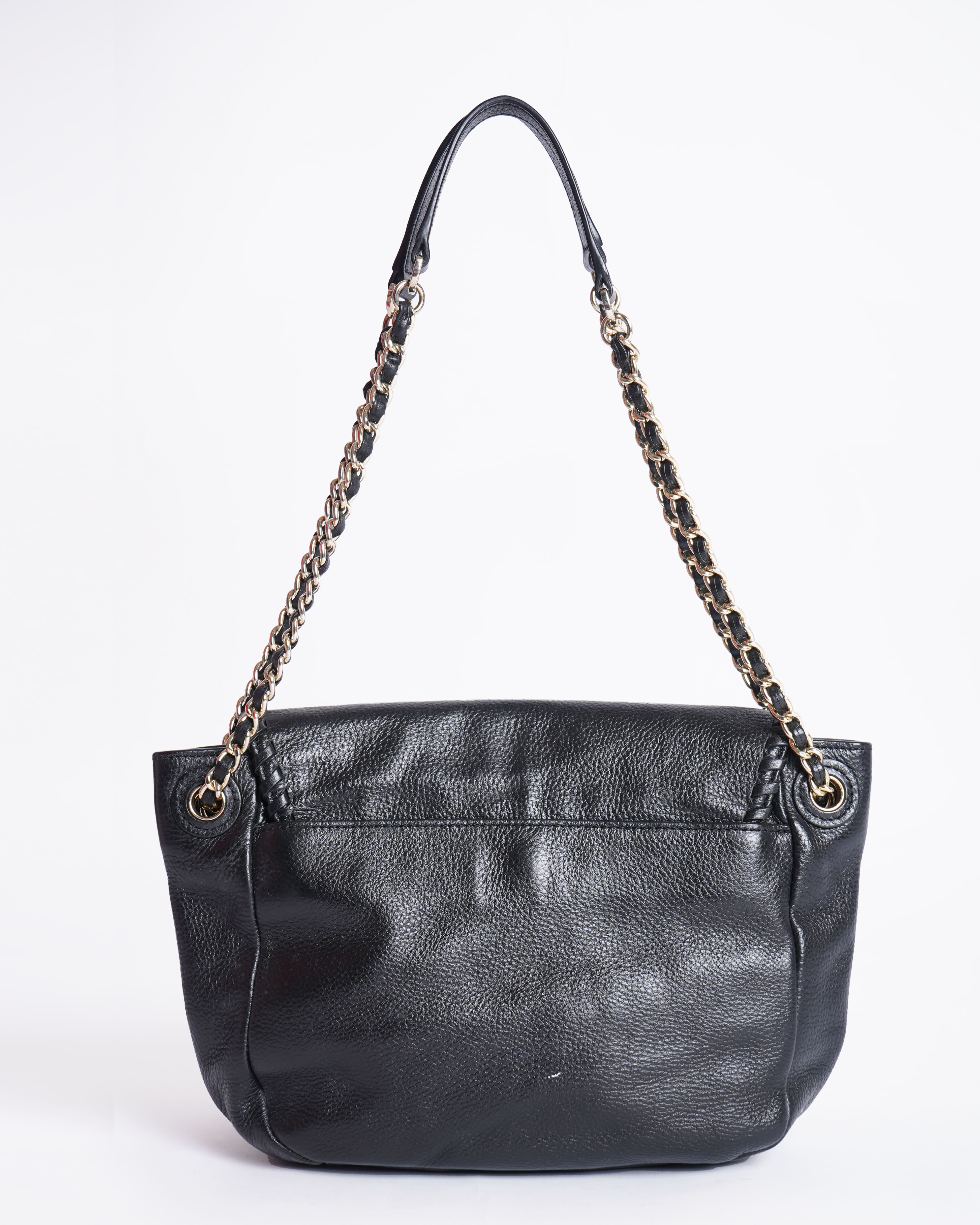 Tory Burch Logo Leather Shoulder Bag In Black
