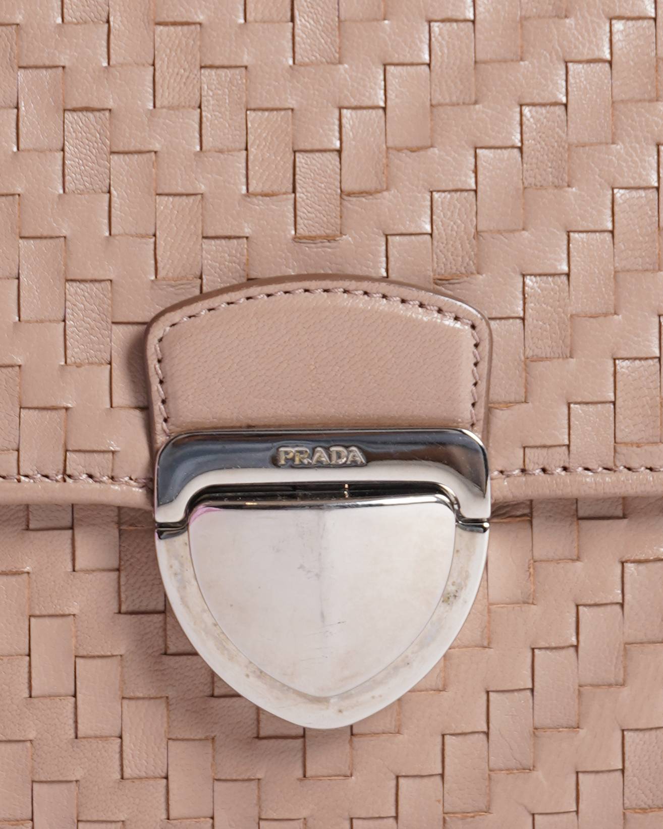 Prada Beige Madras Woven Leather Chain Flap Bag