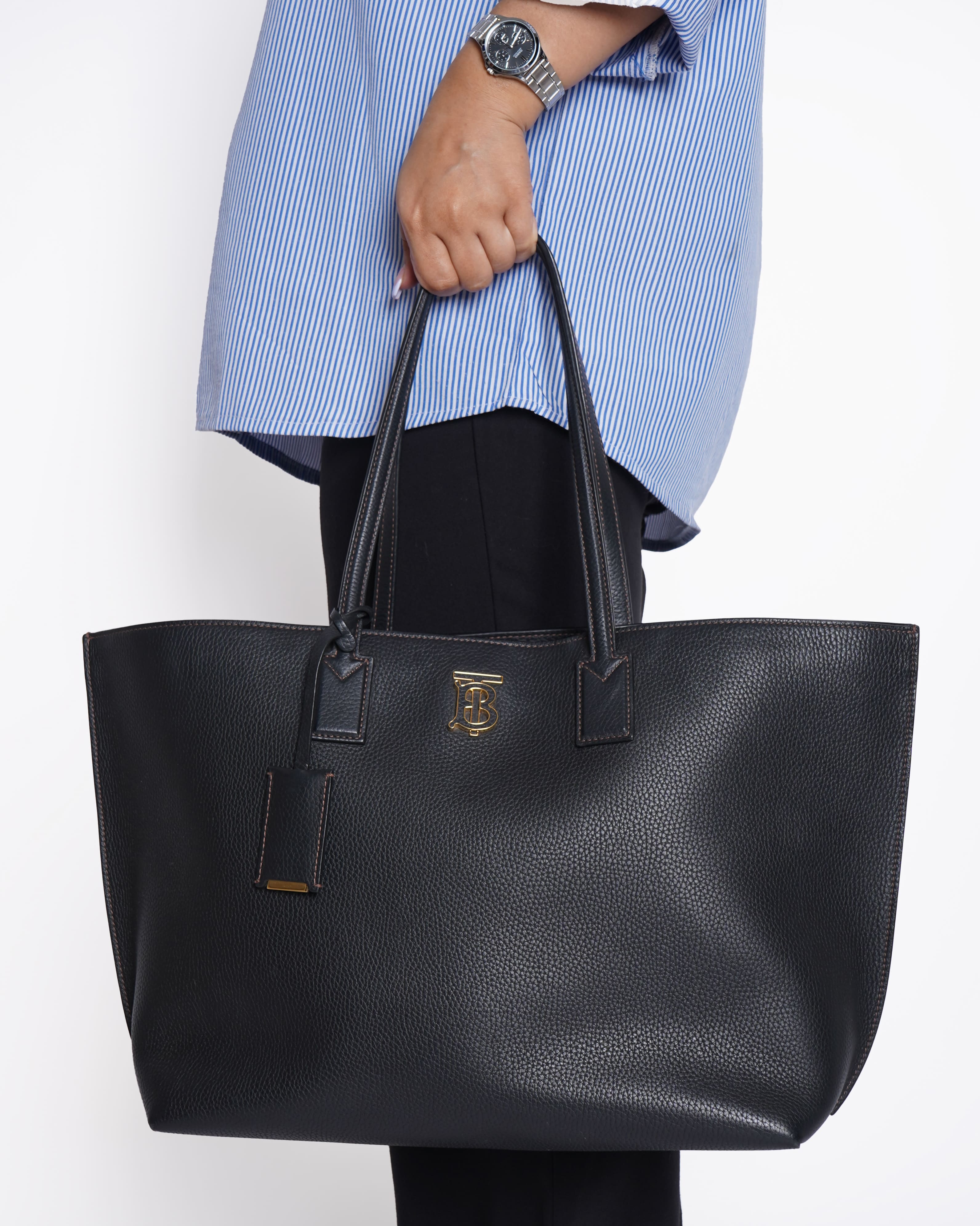 Burberry TB Monogram Tote In Black