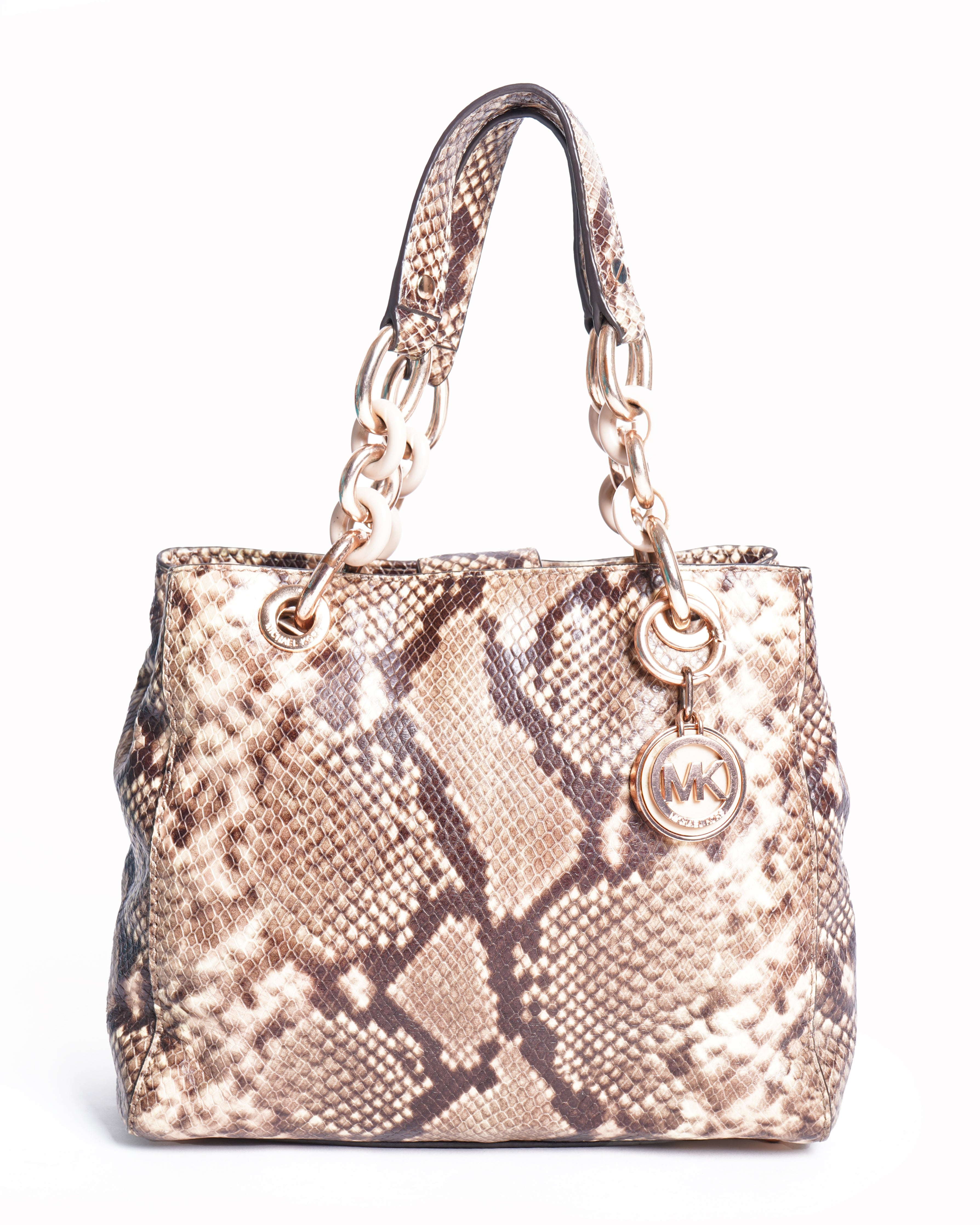 Michael Kors Brown Python Embossed Leather Small Cynthia Satchel