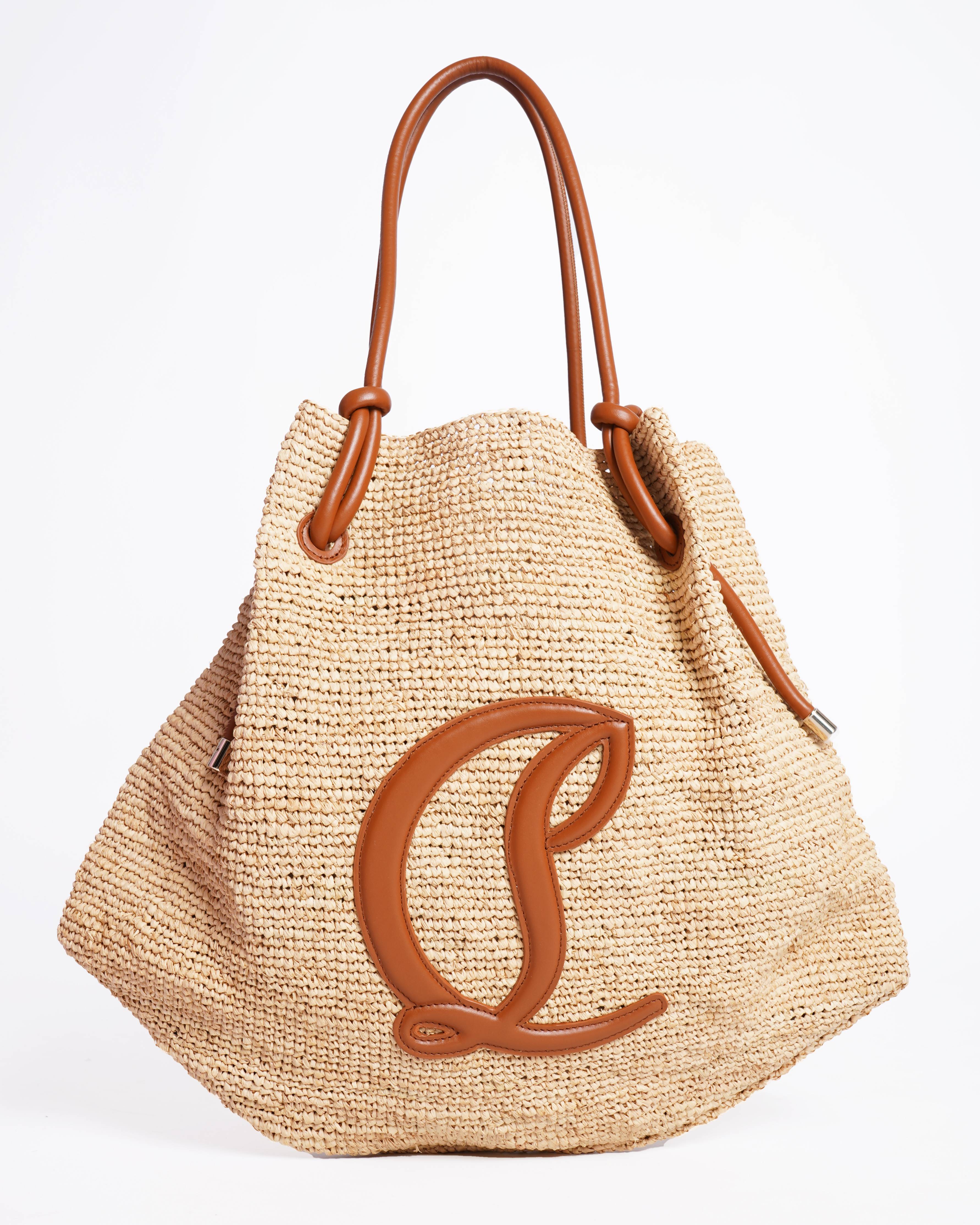 New Christian Louboutin By My Side Leather Raffia Tote Bag