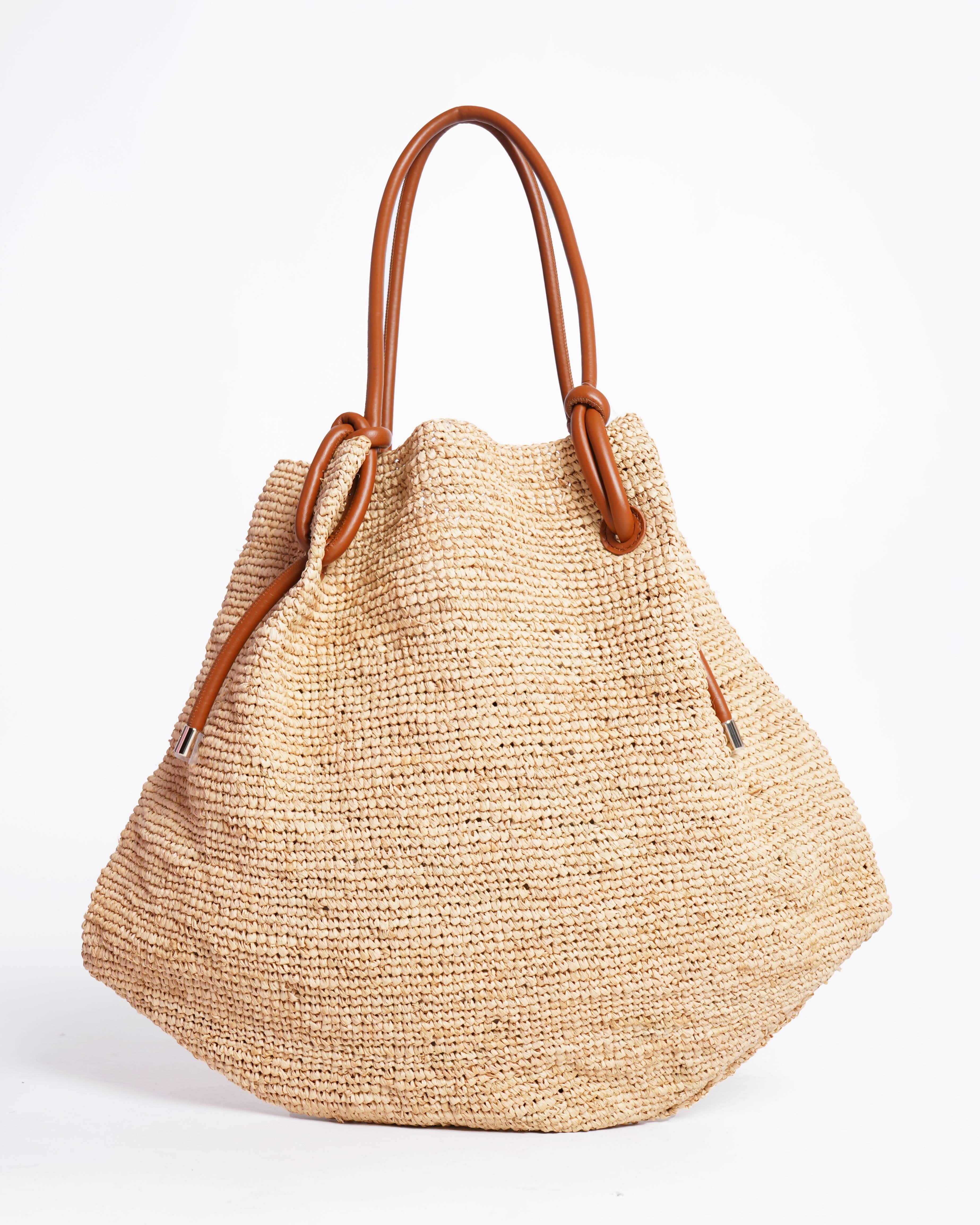 New Christian Louboutin By My Side Leather Raffia Tote Bag