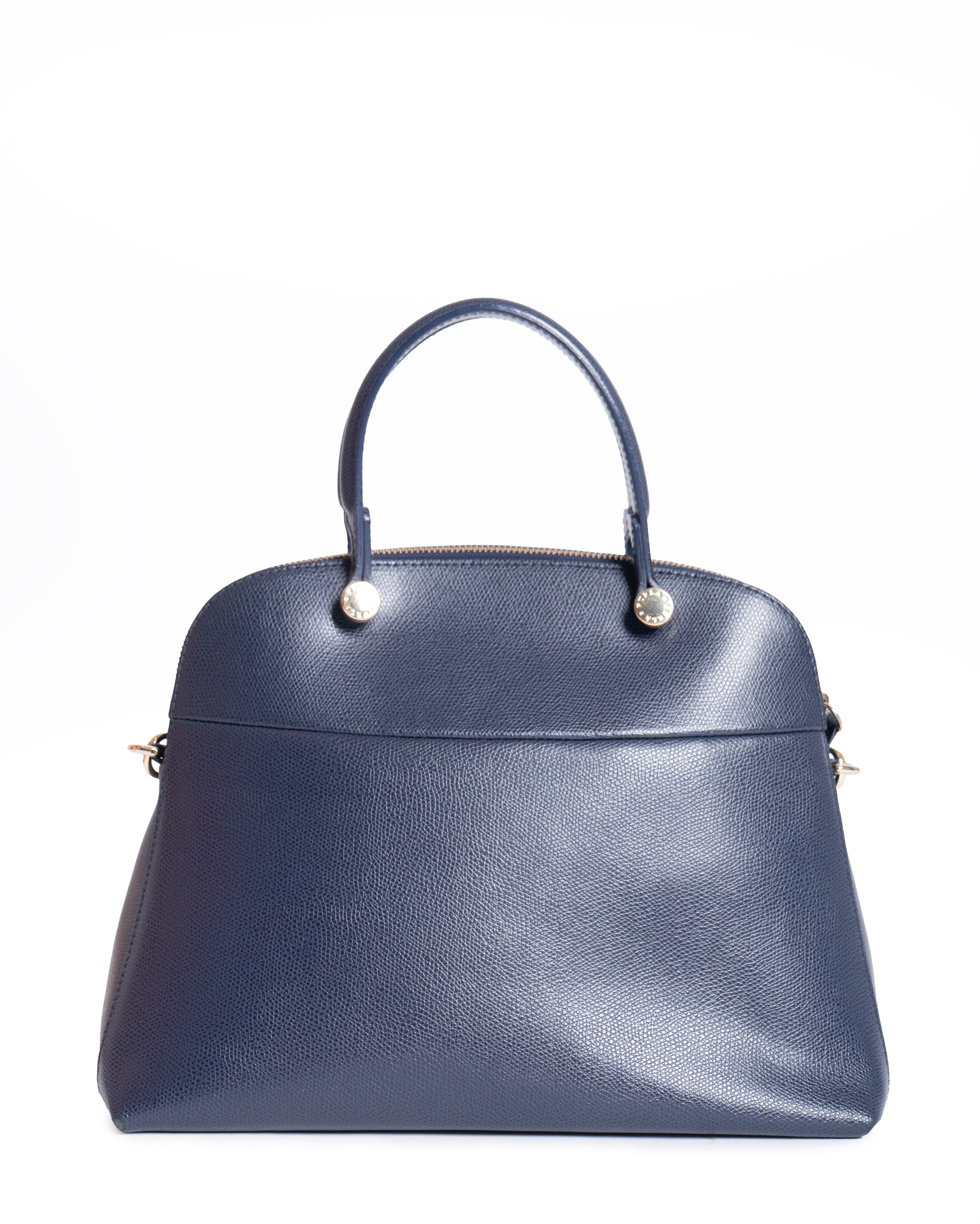 Furla Leather Piper Dome Satchel In Dark Blue