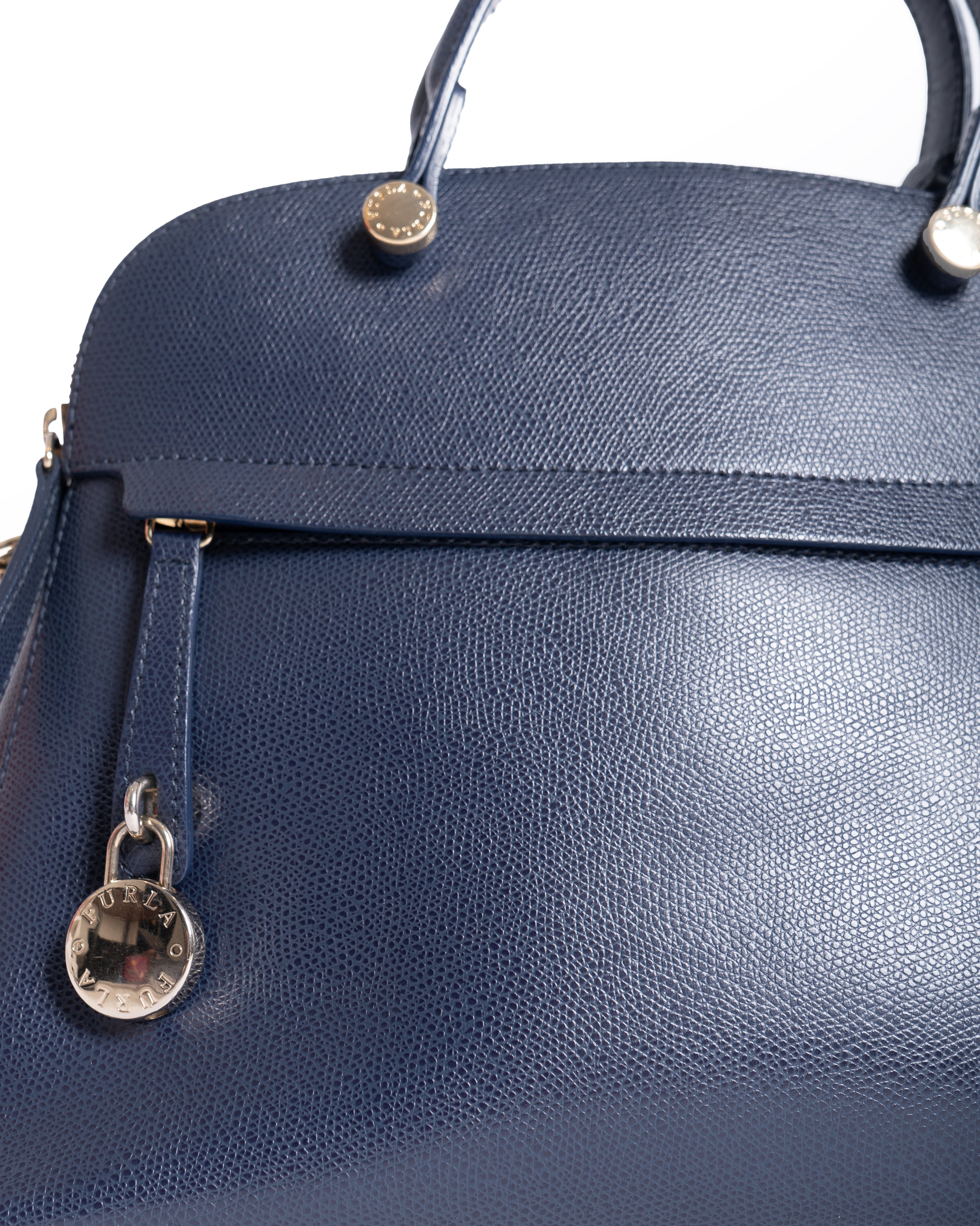 Furla Leather Piper Dome Satchel In Dark Blue
