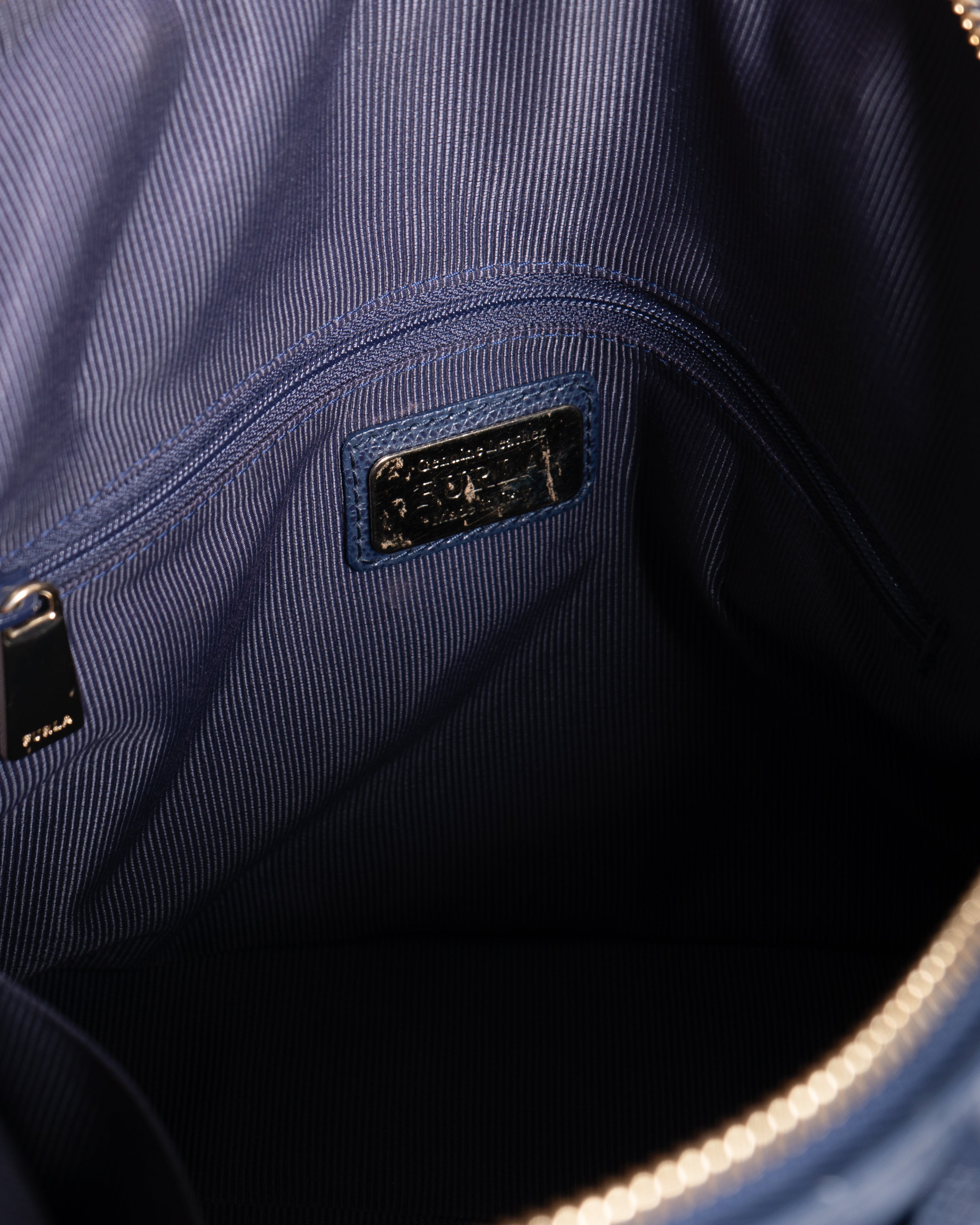 Furla Leather Piper Dome Satchel In Dark Blue