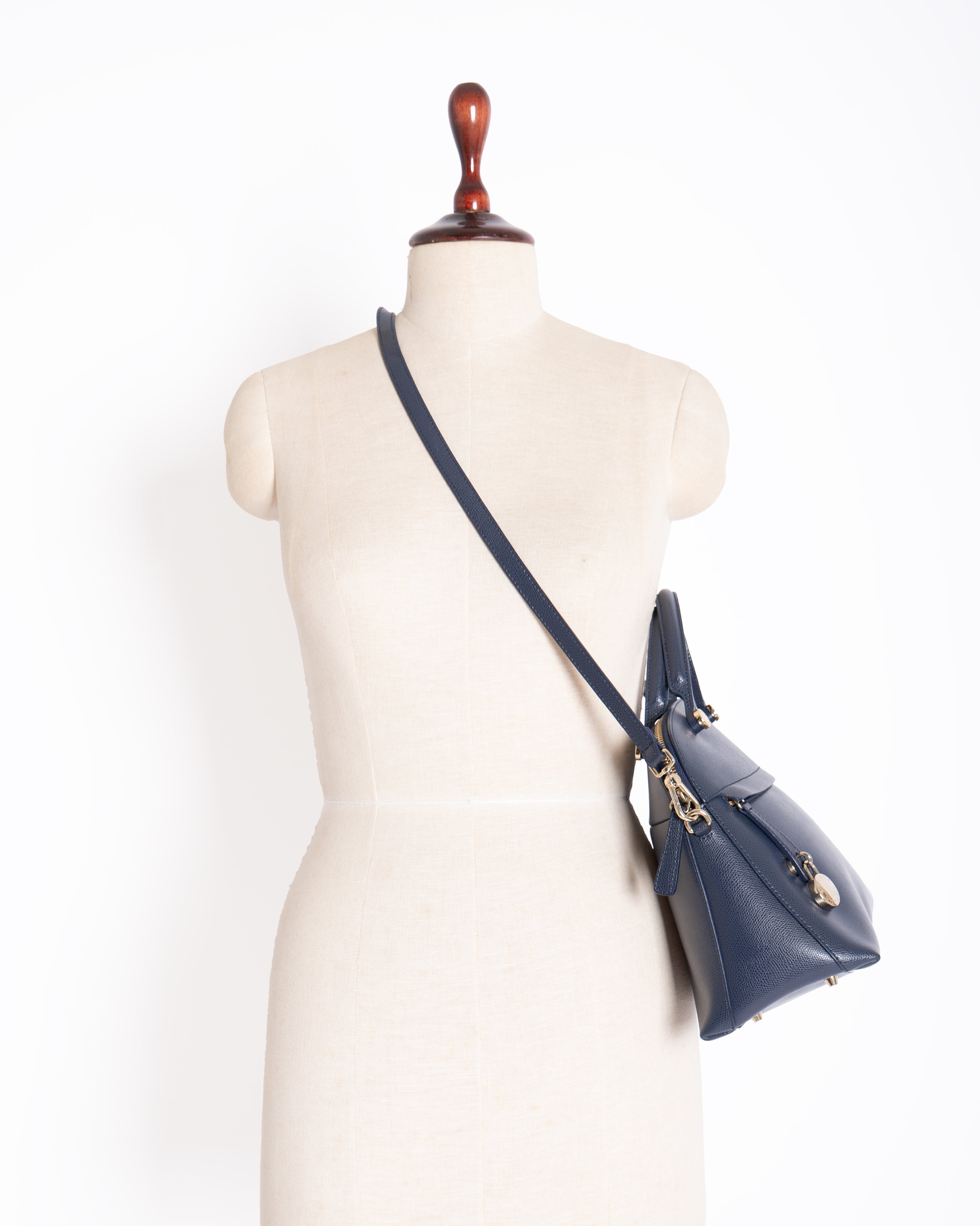 Furla Leather Piper Dome Satchel In Dark Blue