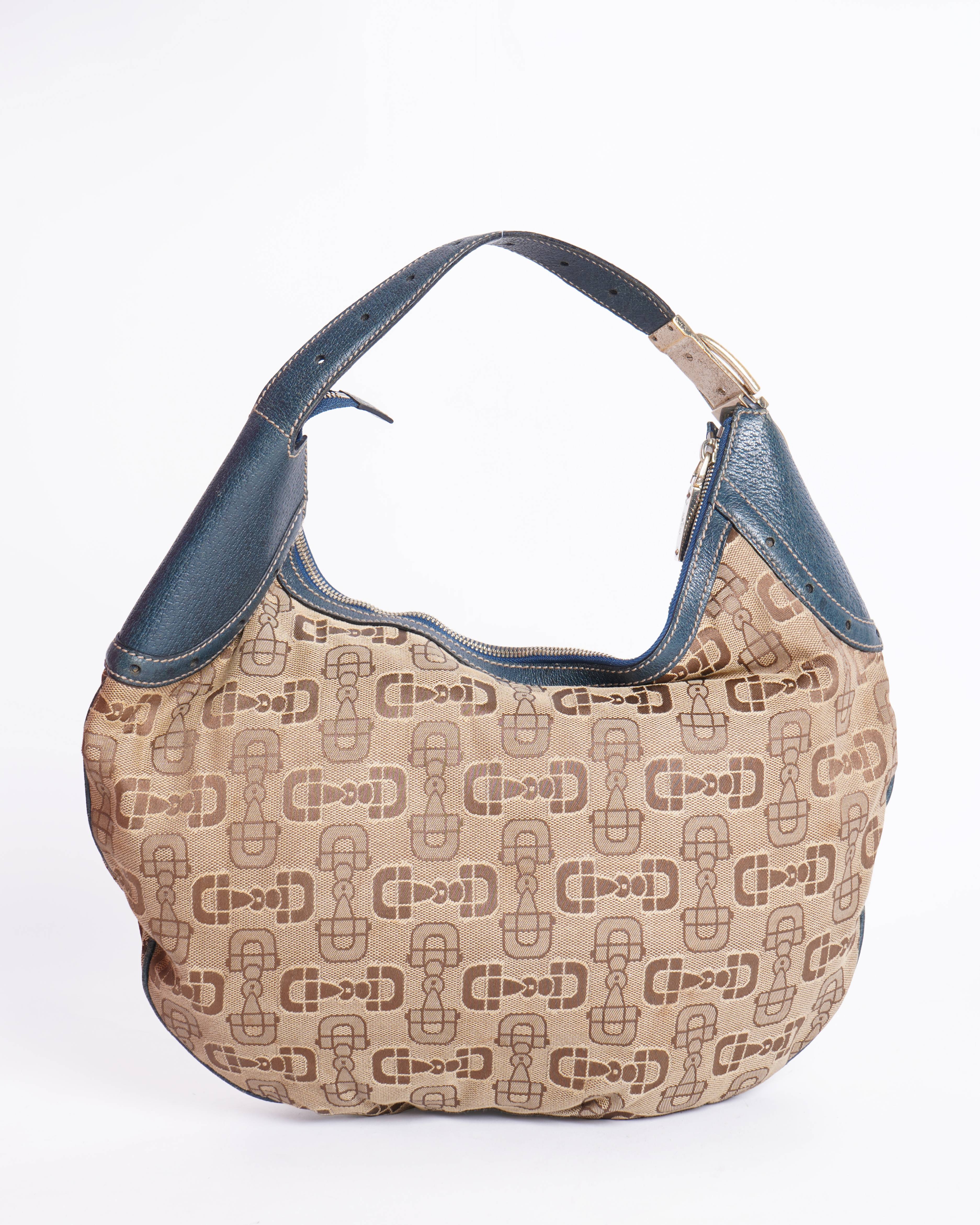 GUCCI Horsebit Shoulder Bag Canvas Leather Brown