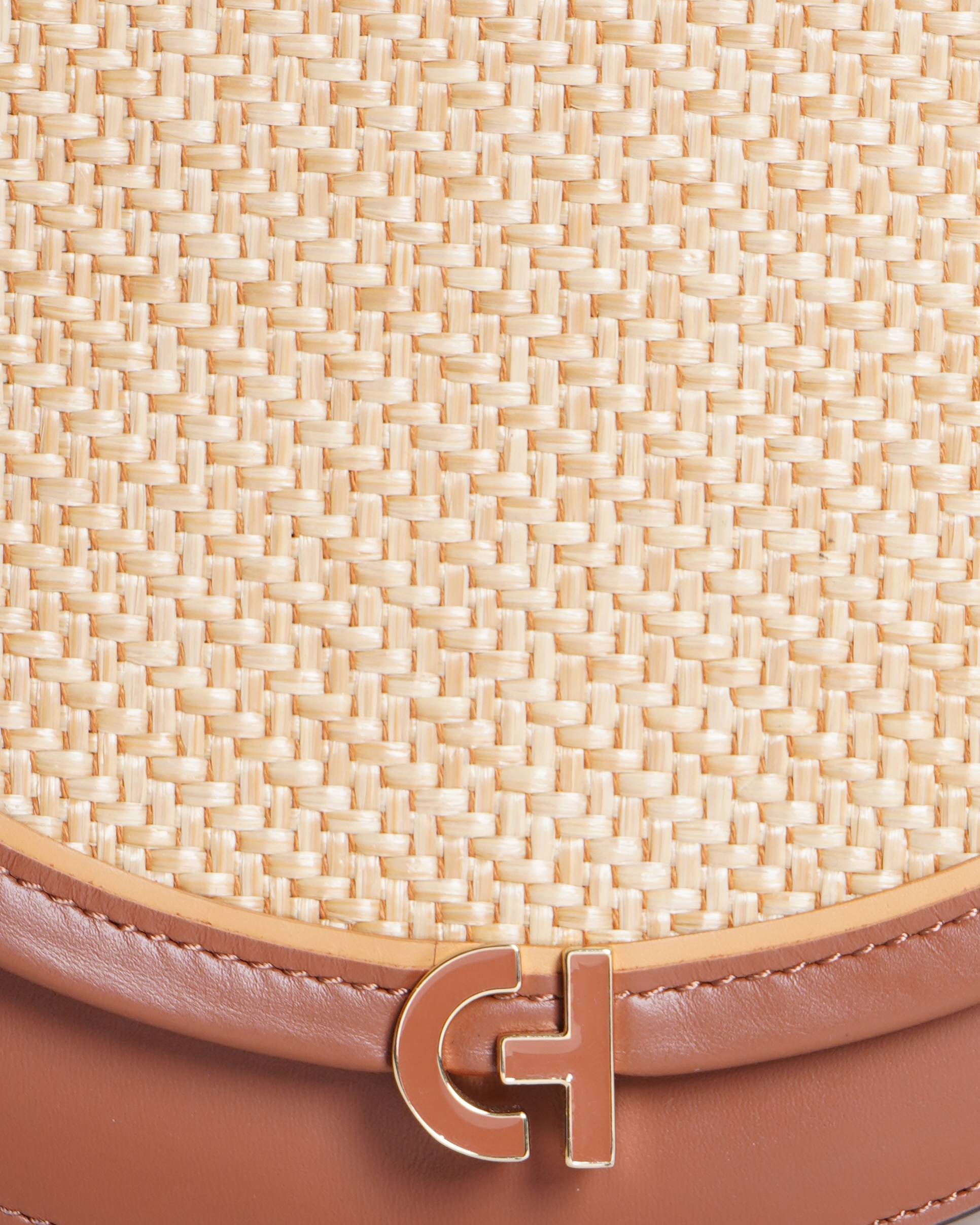 Cole Haan Natural Straw & Tan Leather Evie Saddle Bag