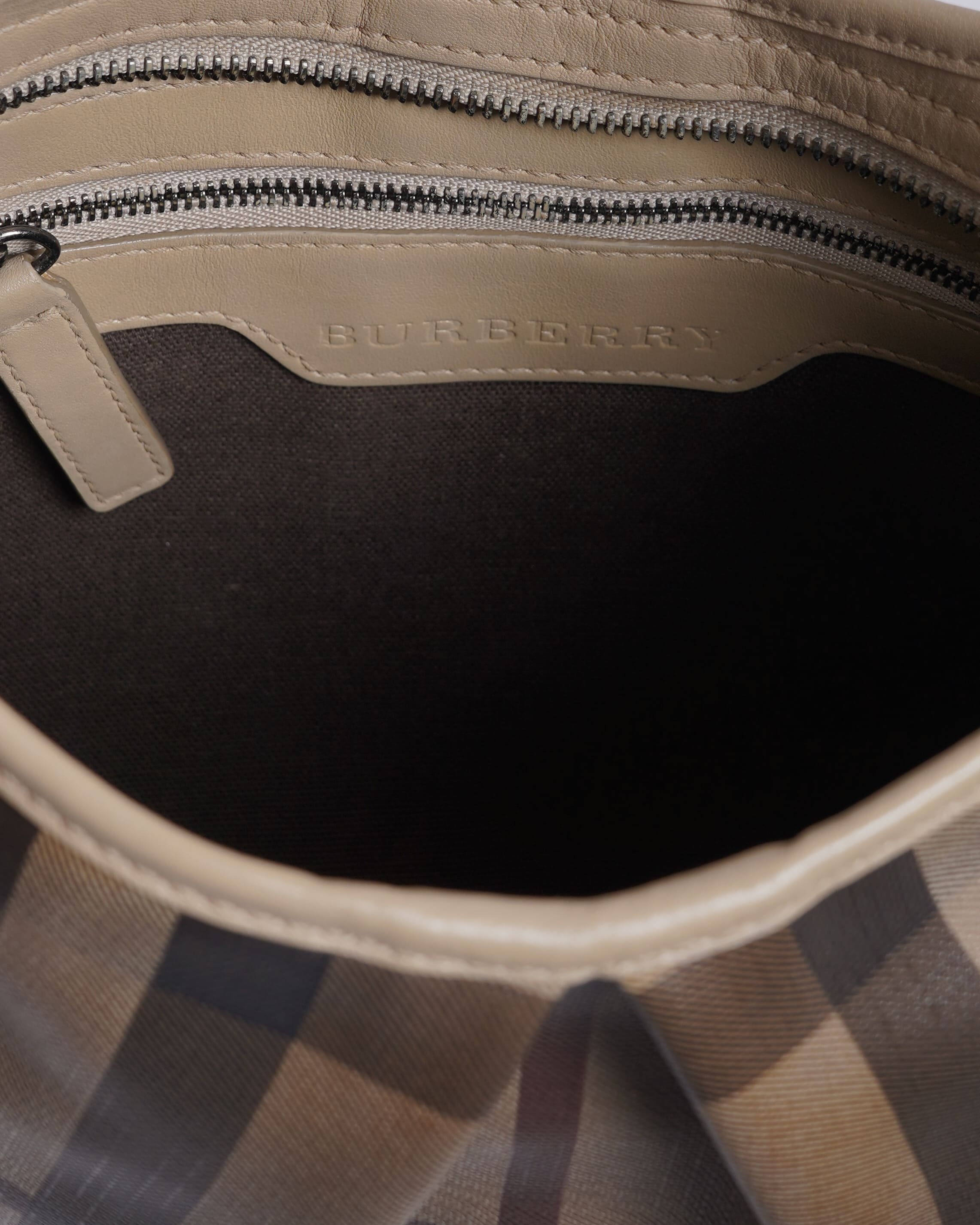 Burberry Beige/Grey Smoked Check Coated Canvas & Leather Hartham Shoulder Bag