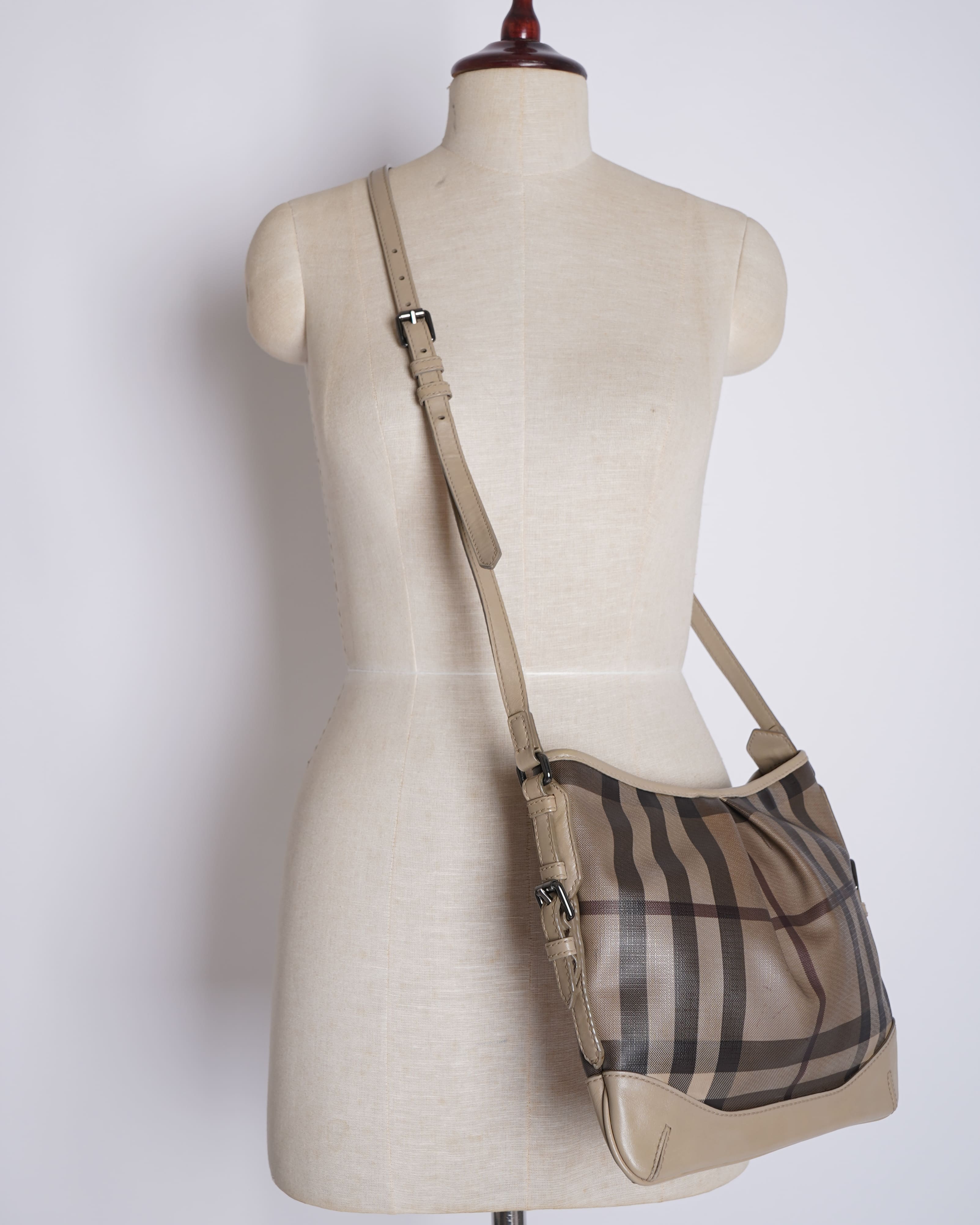 Burberry Beige/Grey Smoked Check Coated Canvas & Leather Hartham Shoulder Bag