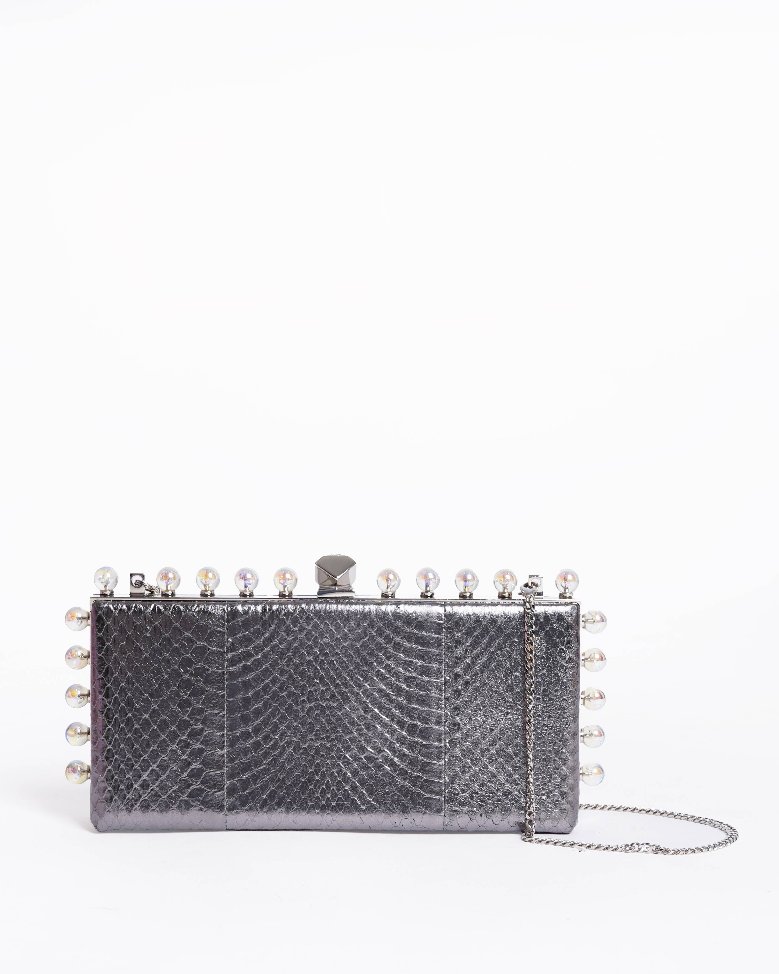 Jimmy Choo Leather Metallic Grey Clutch