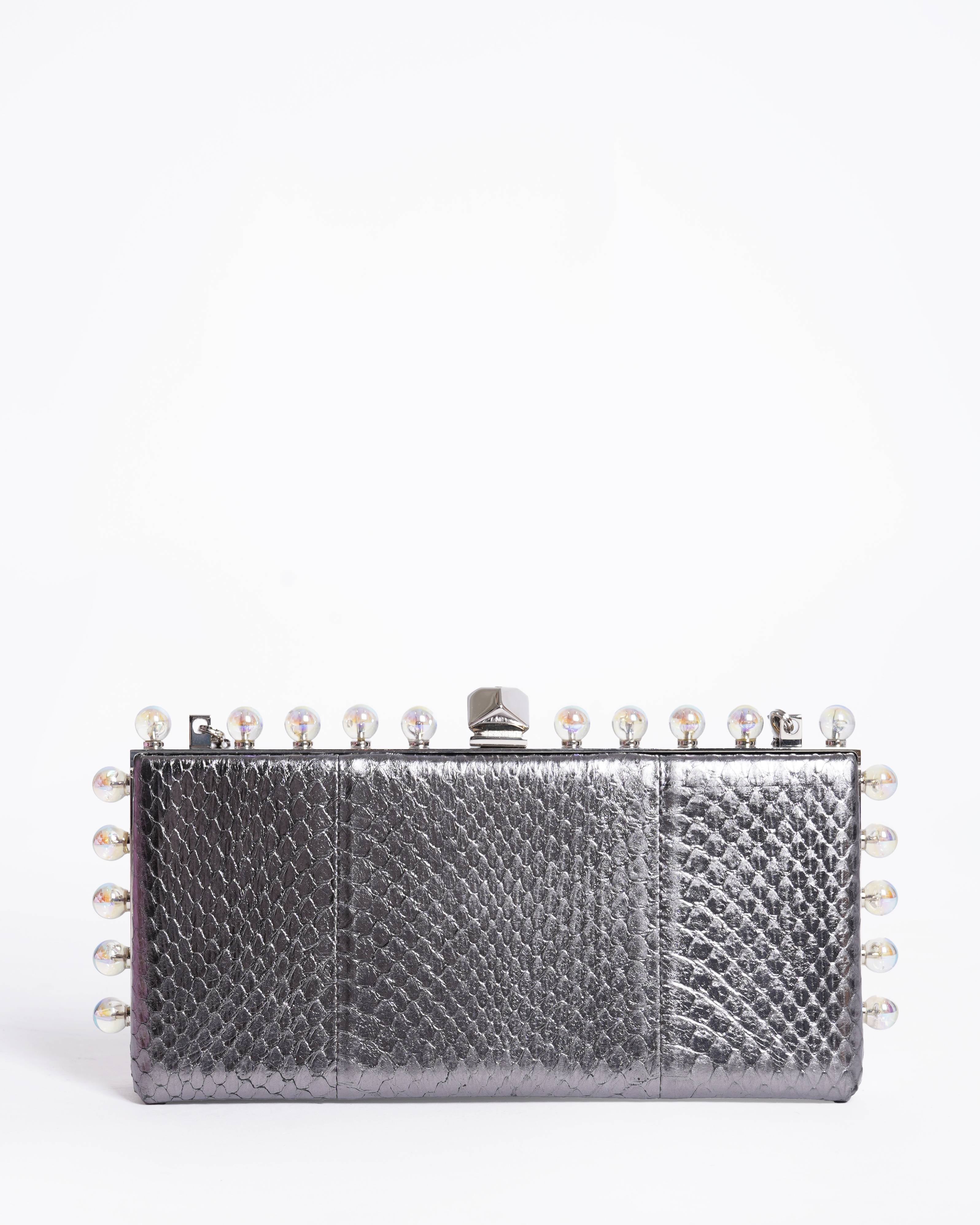 Jimmy Choo Leather Metallic Grey Clutch