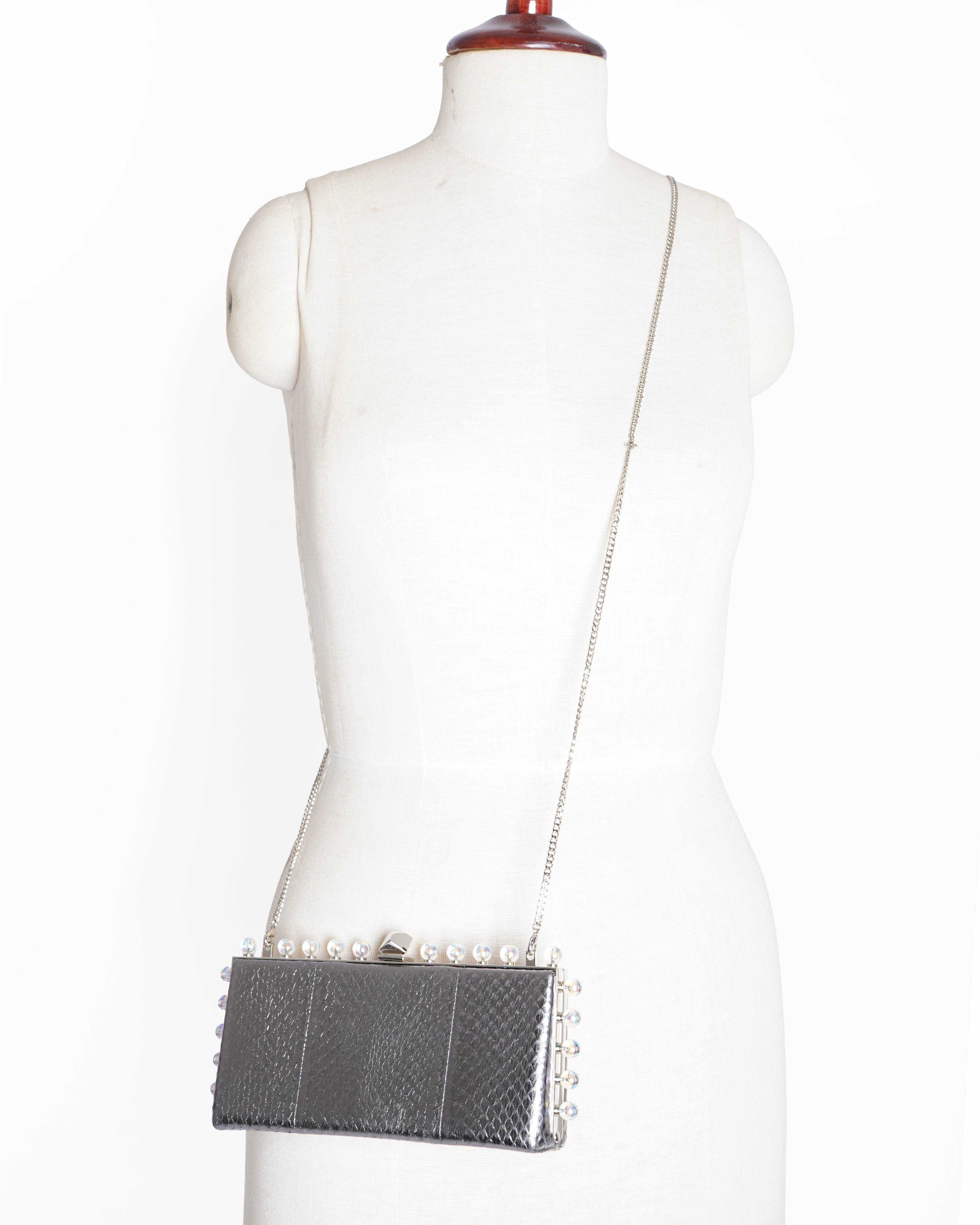 Jimmy Choo Leather Metallic Grey Clutch