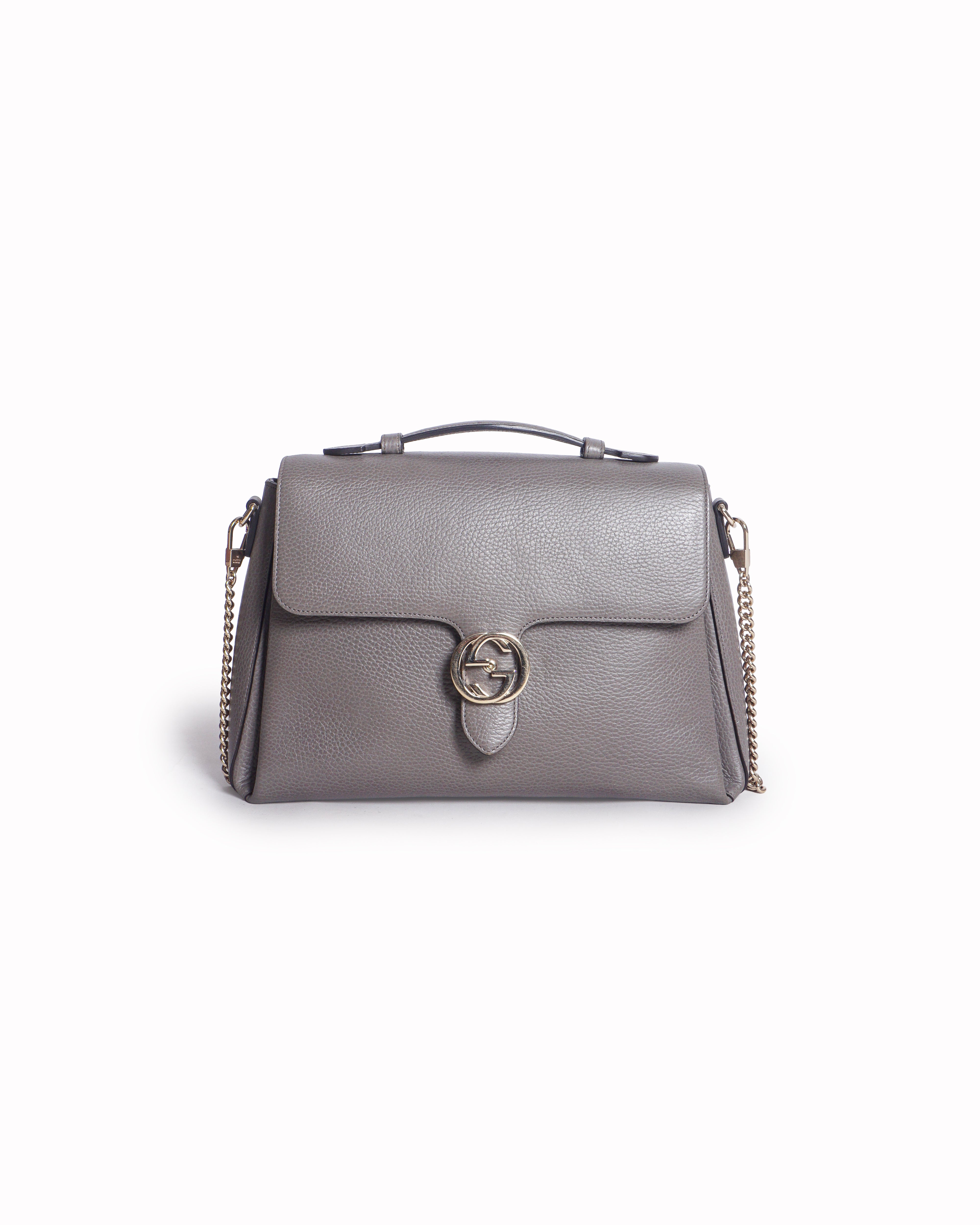 Gucci Grey Dollar Leather Interlocking G Medium Flap Bag
