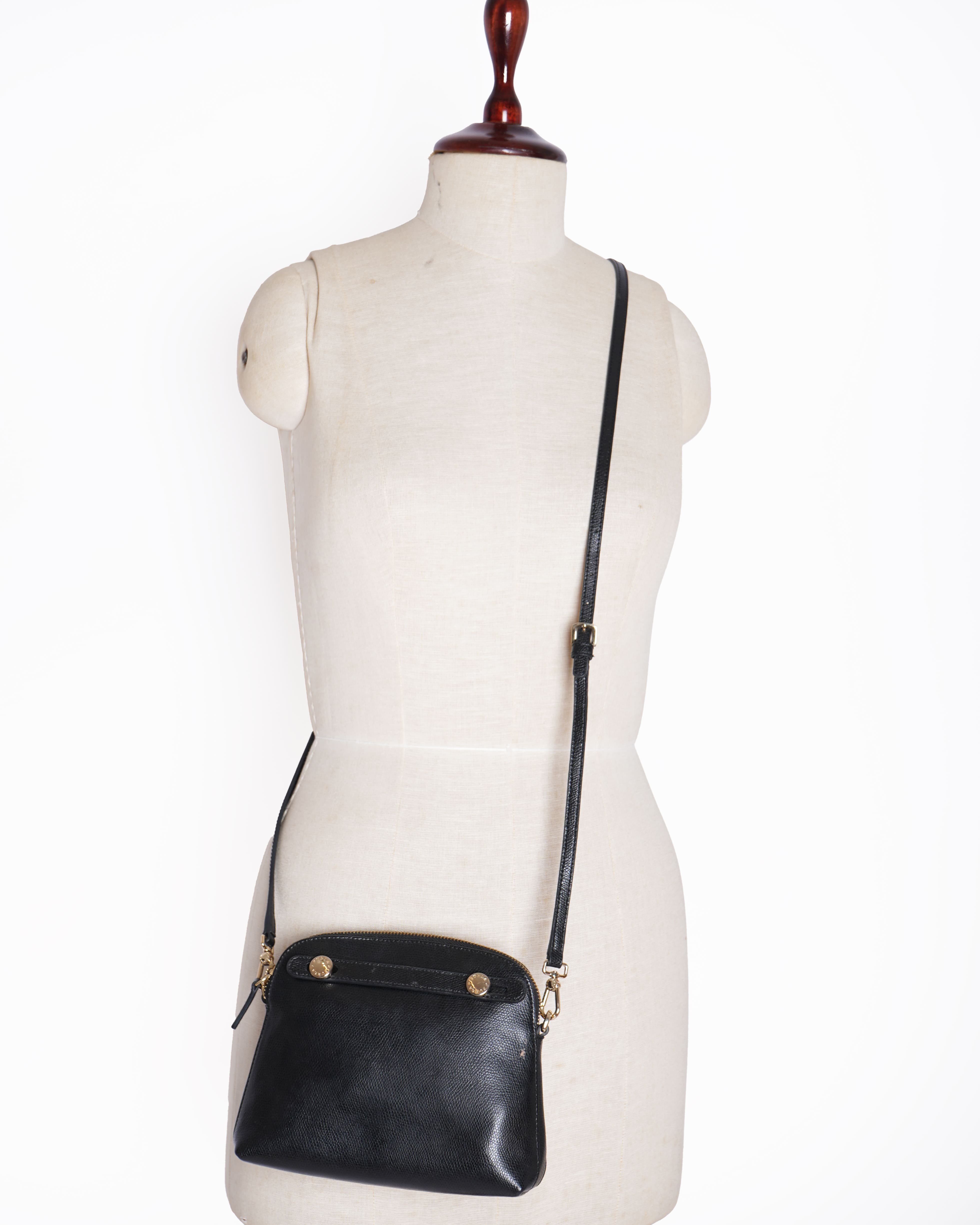 Furla black leather sling bag