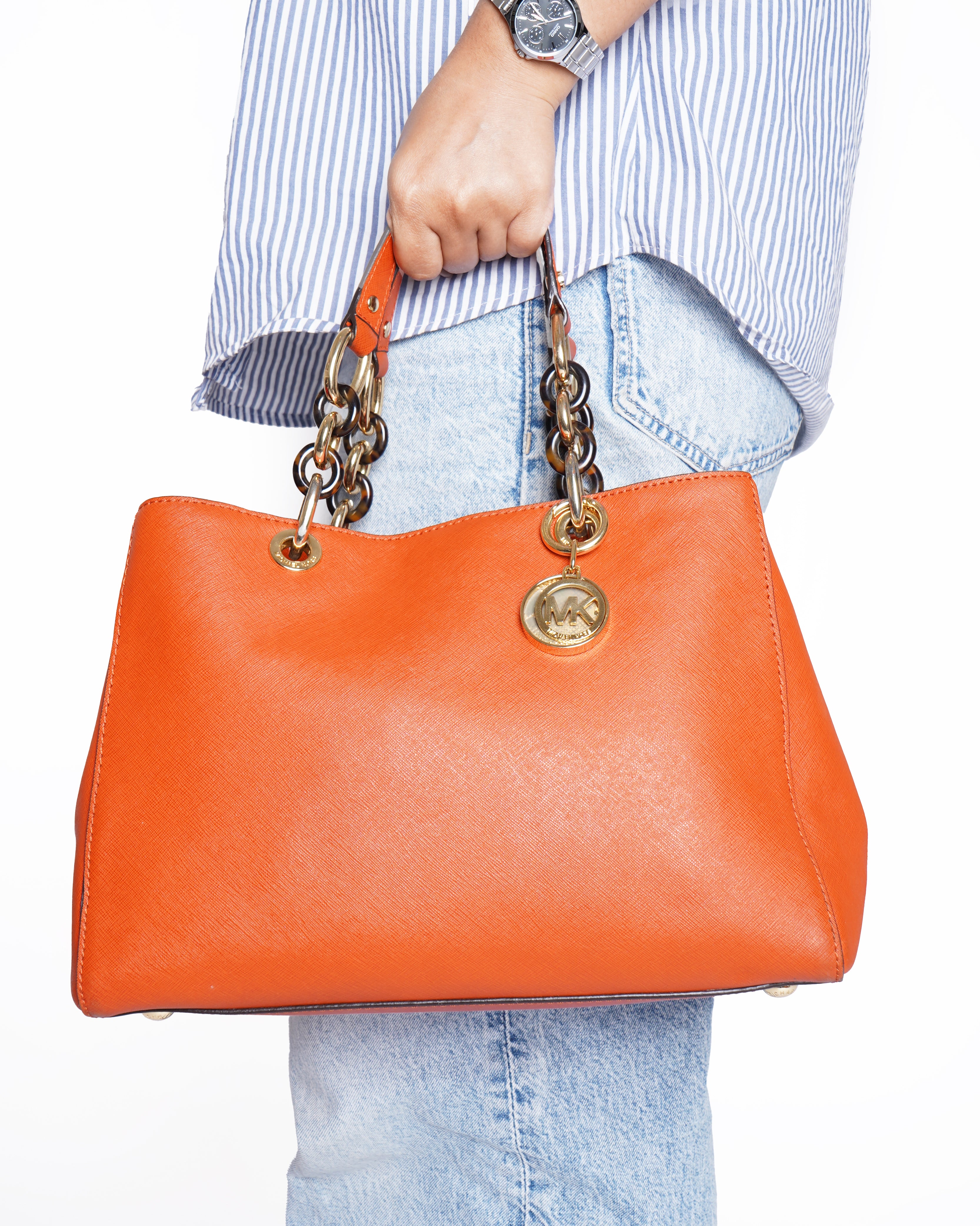 Michael kors cynthia orange saffiano leather satchel