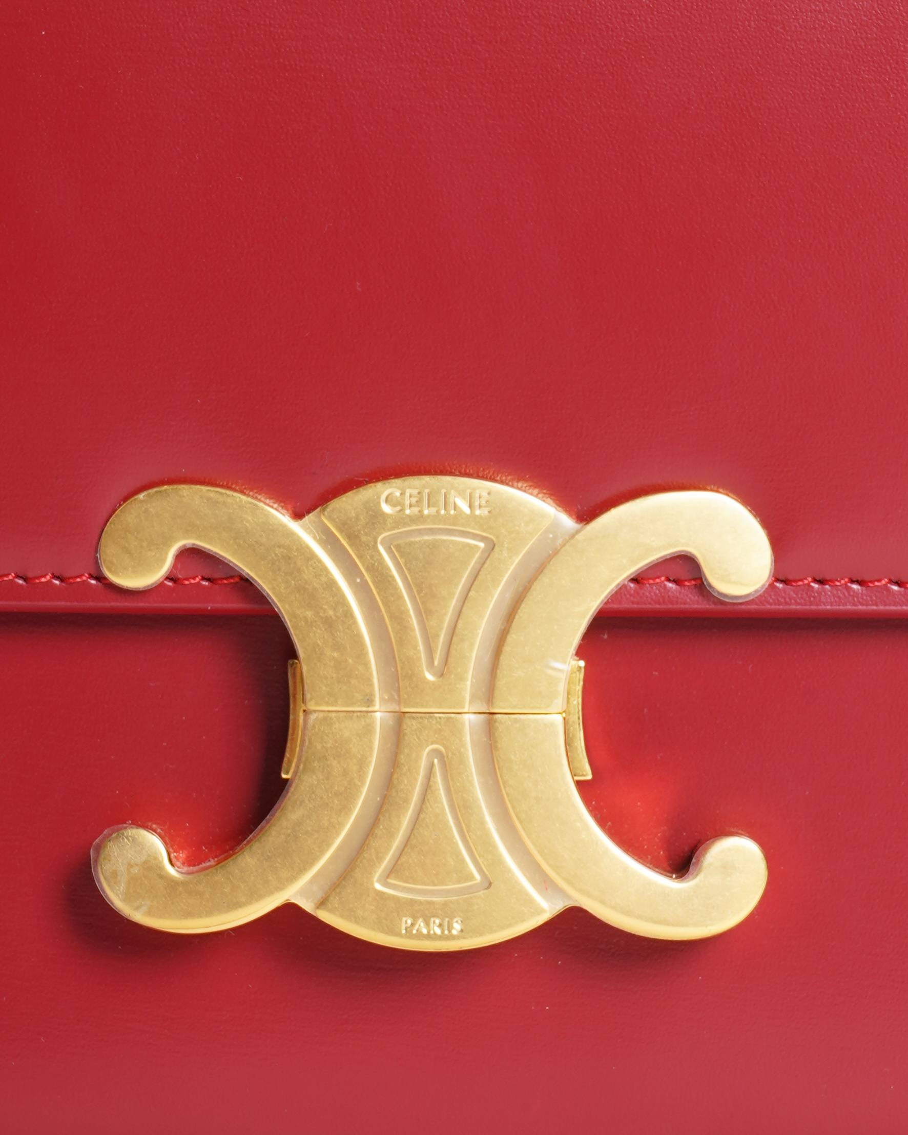 Celine Teen Small Triomphe Bag in Maroon Polished Calfskin