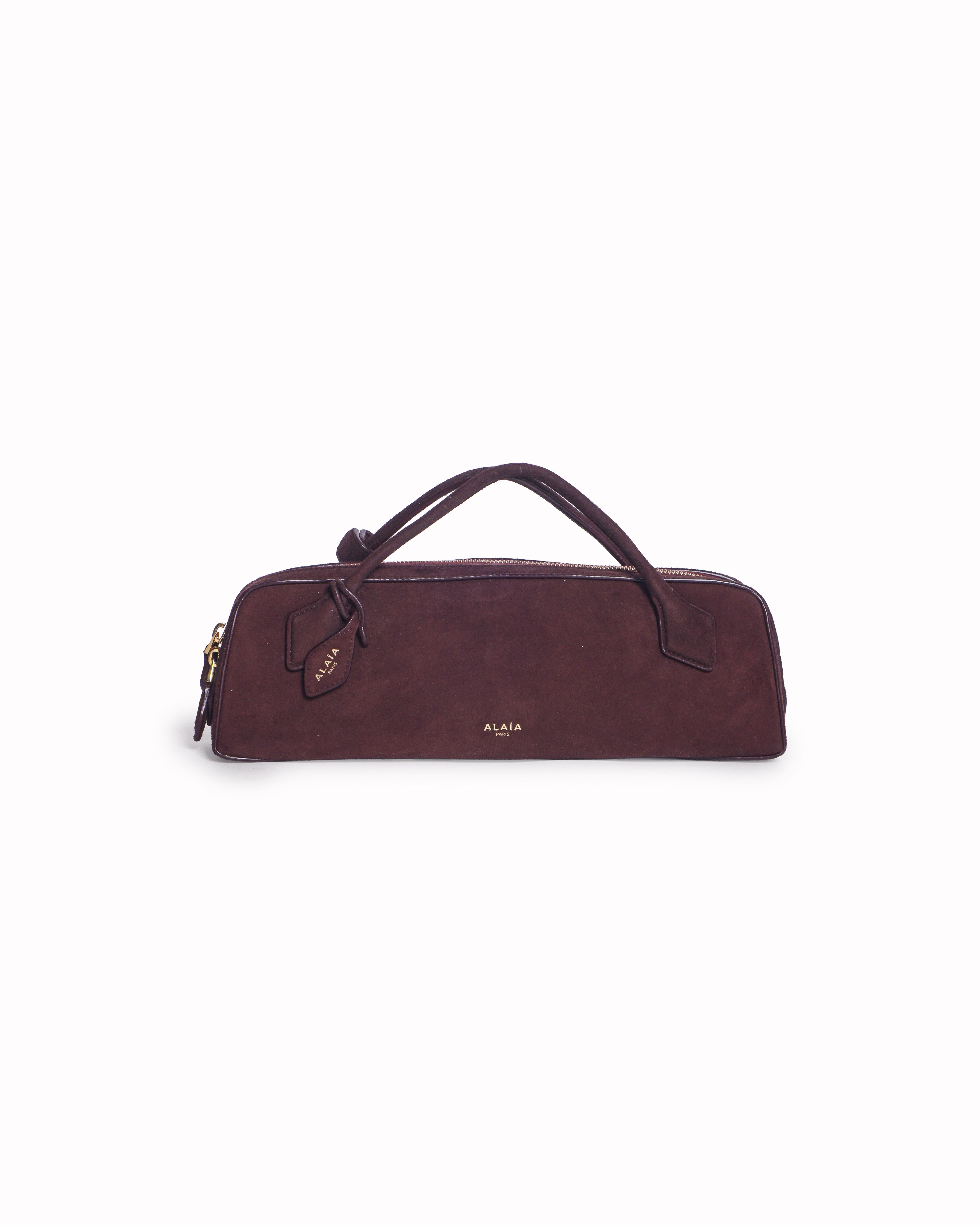 AlaĆÆa Le Teckel Small Burgundy Suede Clutch Bag