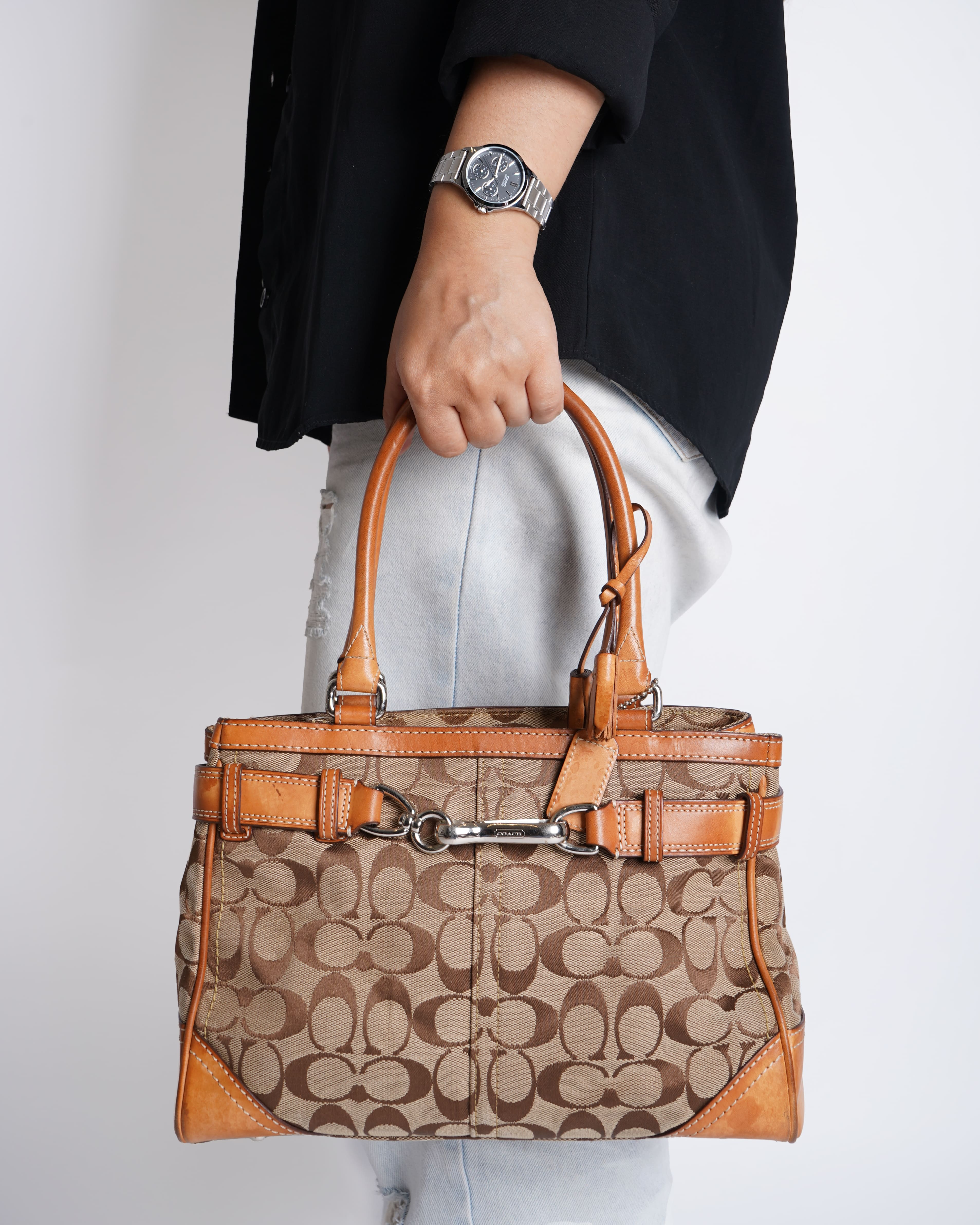Coach Hampton leather & canvas shoulder bag