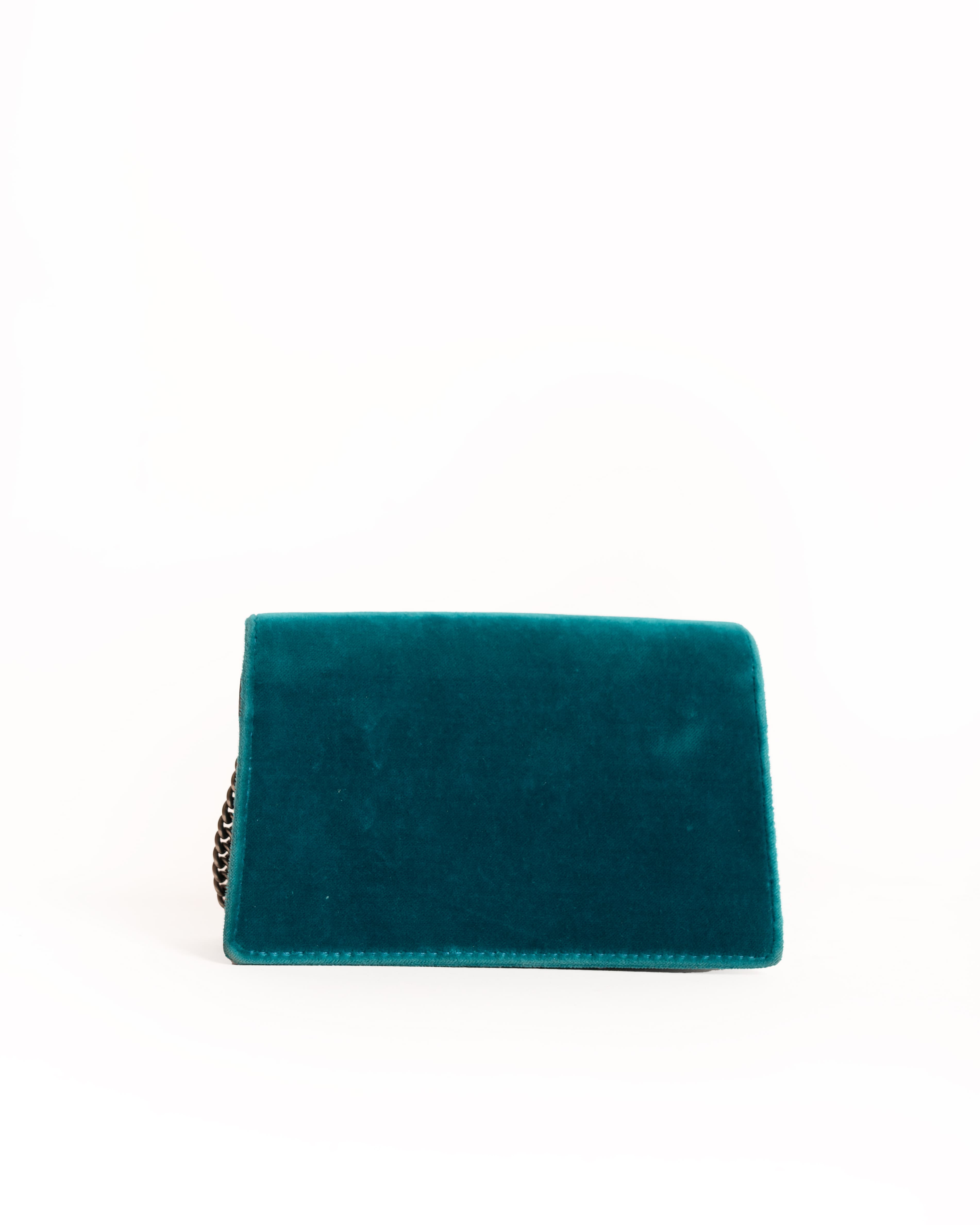 Gucci Dionysus Velvet Small Pavone Cyan Crossbody Bag