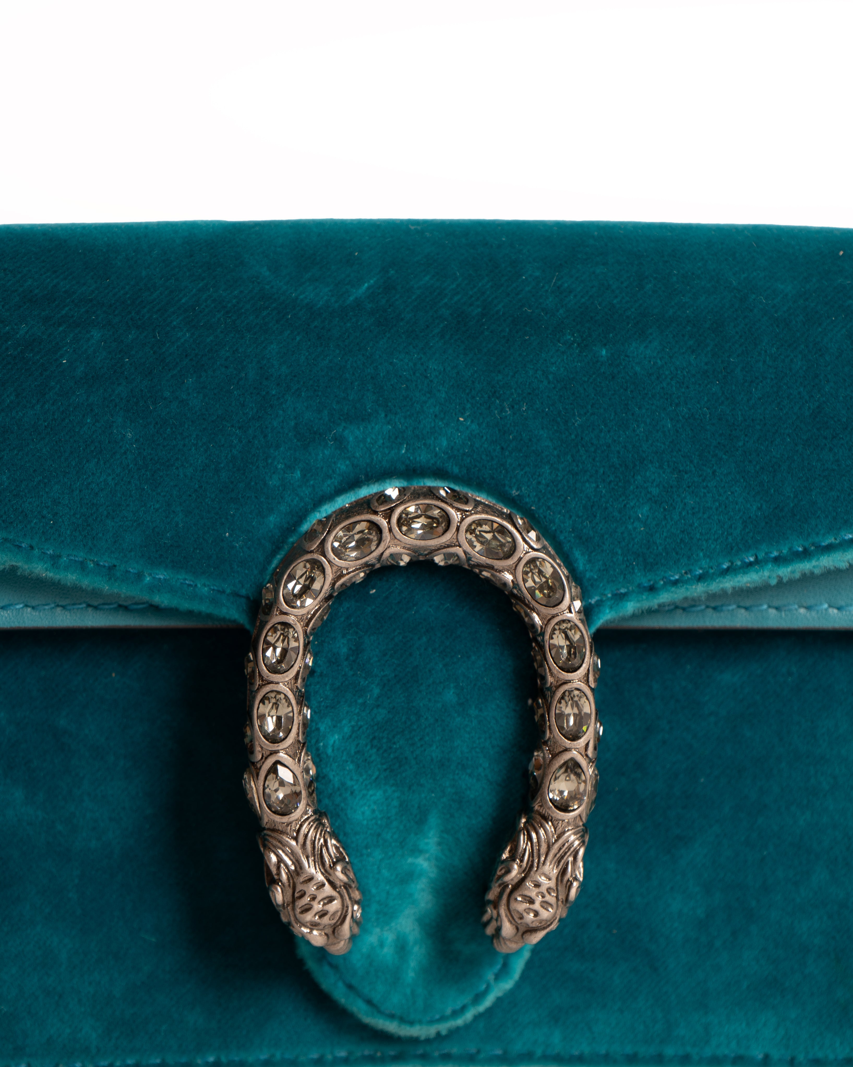 Gucci Dionysus Velvet Small Pavone Cyan Crossbody Bag