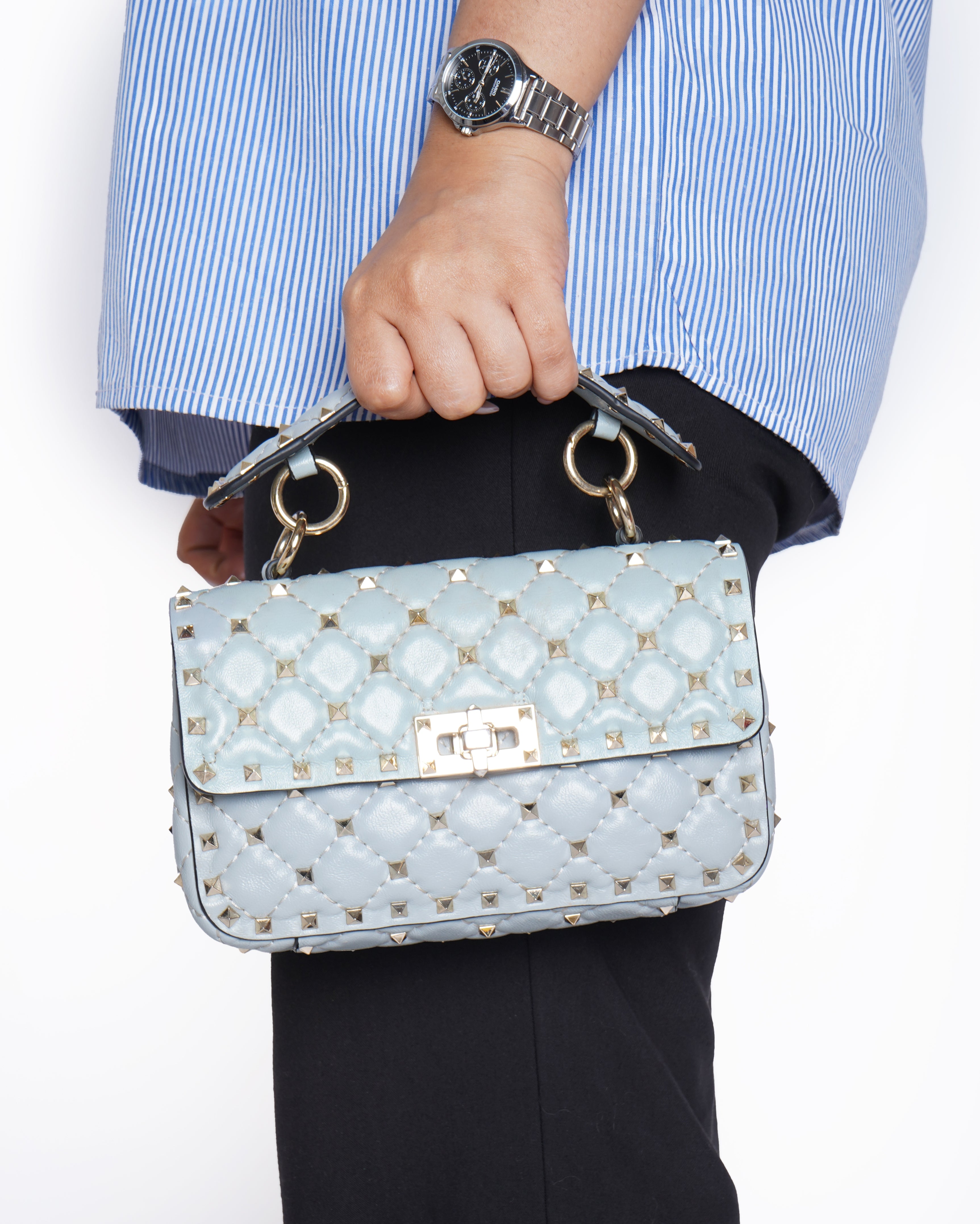 Valentino rockstud light blue leather spike handbag