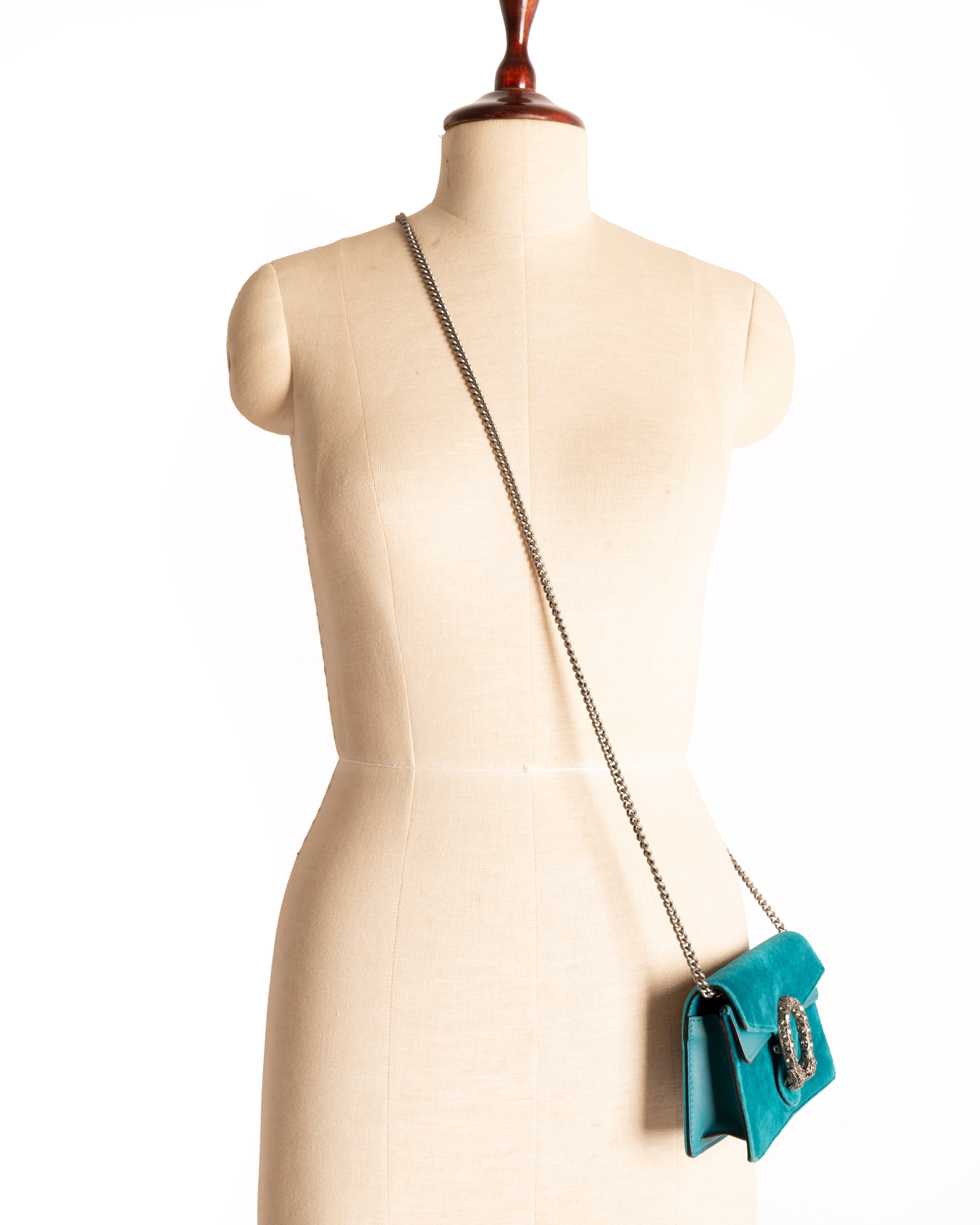 Gucci Dionysus Velvet Small Pavone Cyan Crossbody Bag