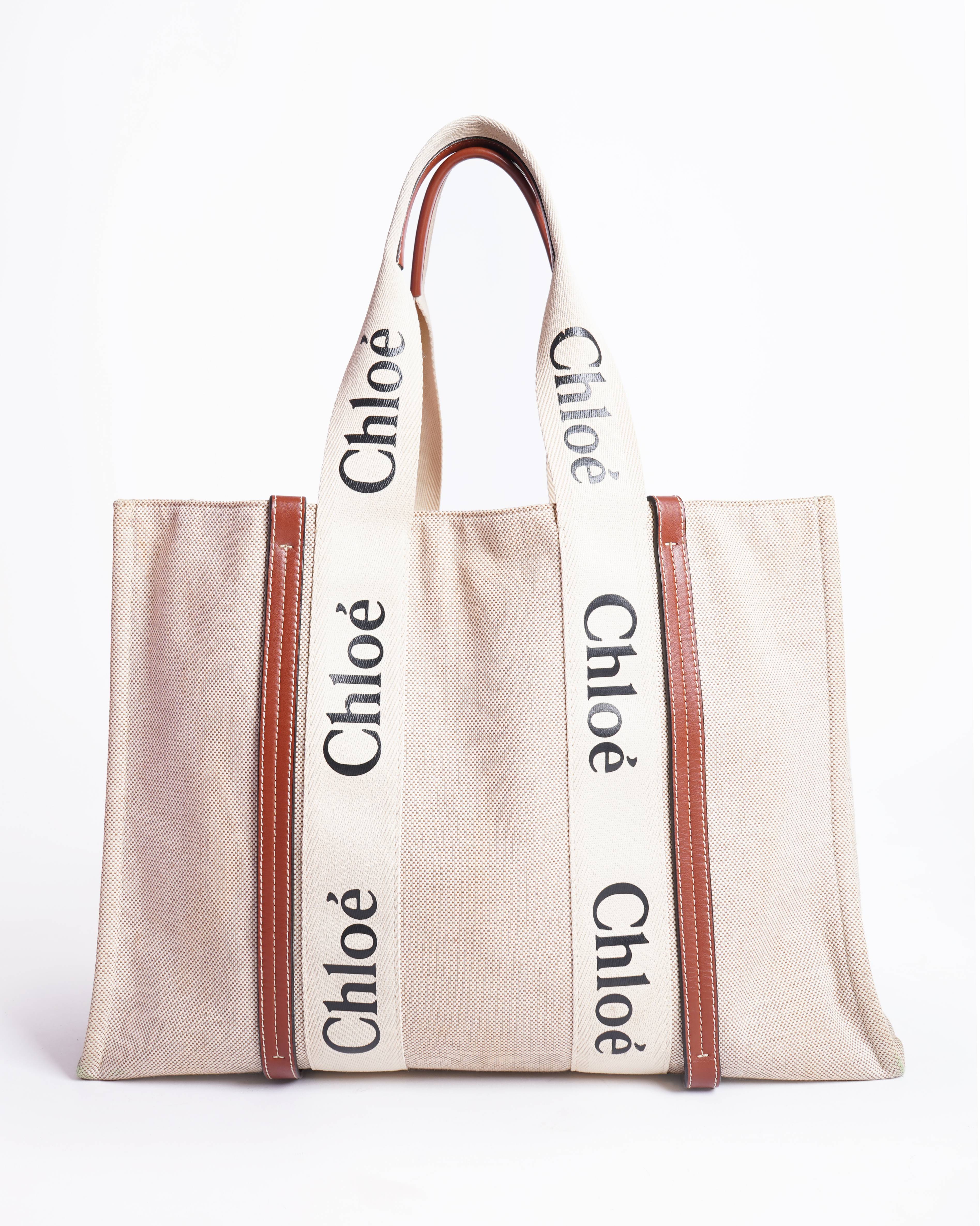 Chloé Large Woody Linen Tote Bag
