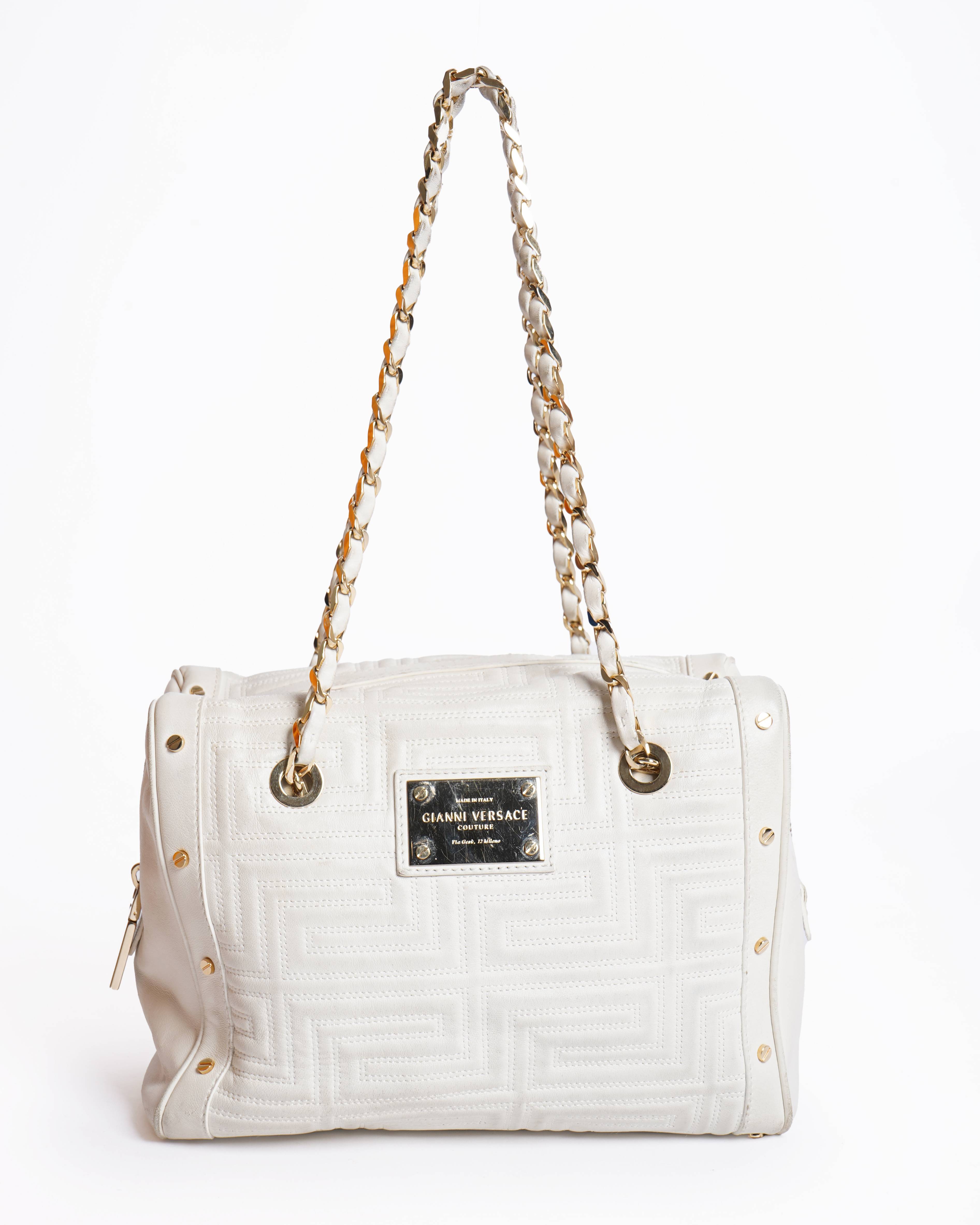 Gianni Versace quilted chain satchel handbag in white