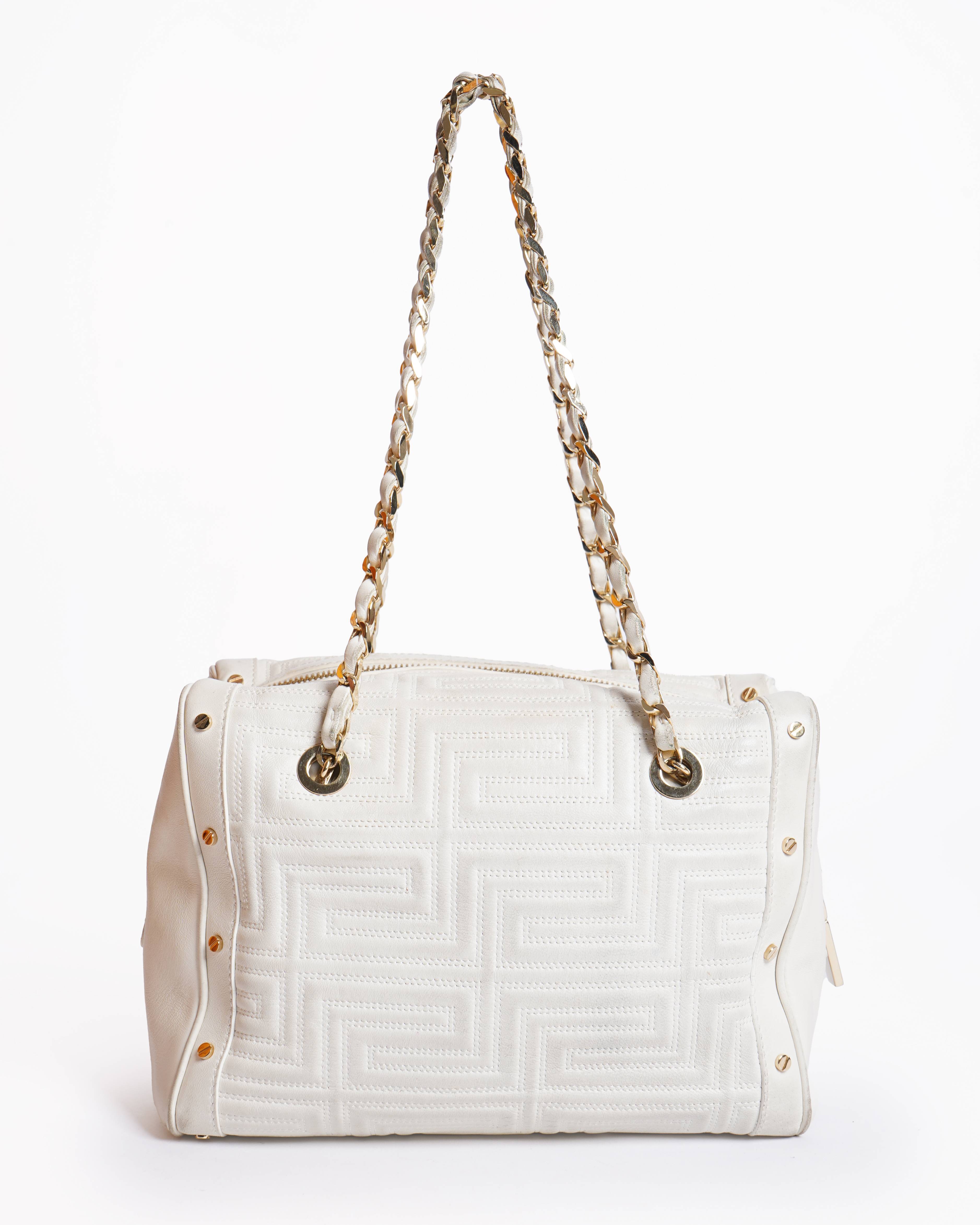 Gianni Versace quilted chain satchel handbag in white