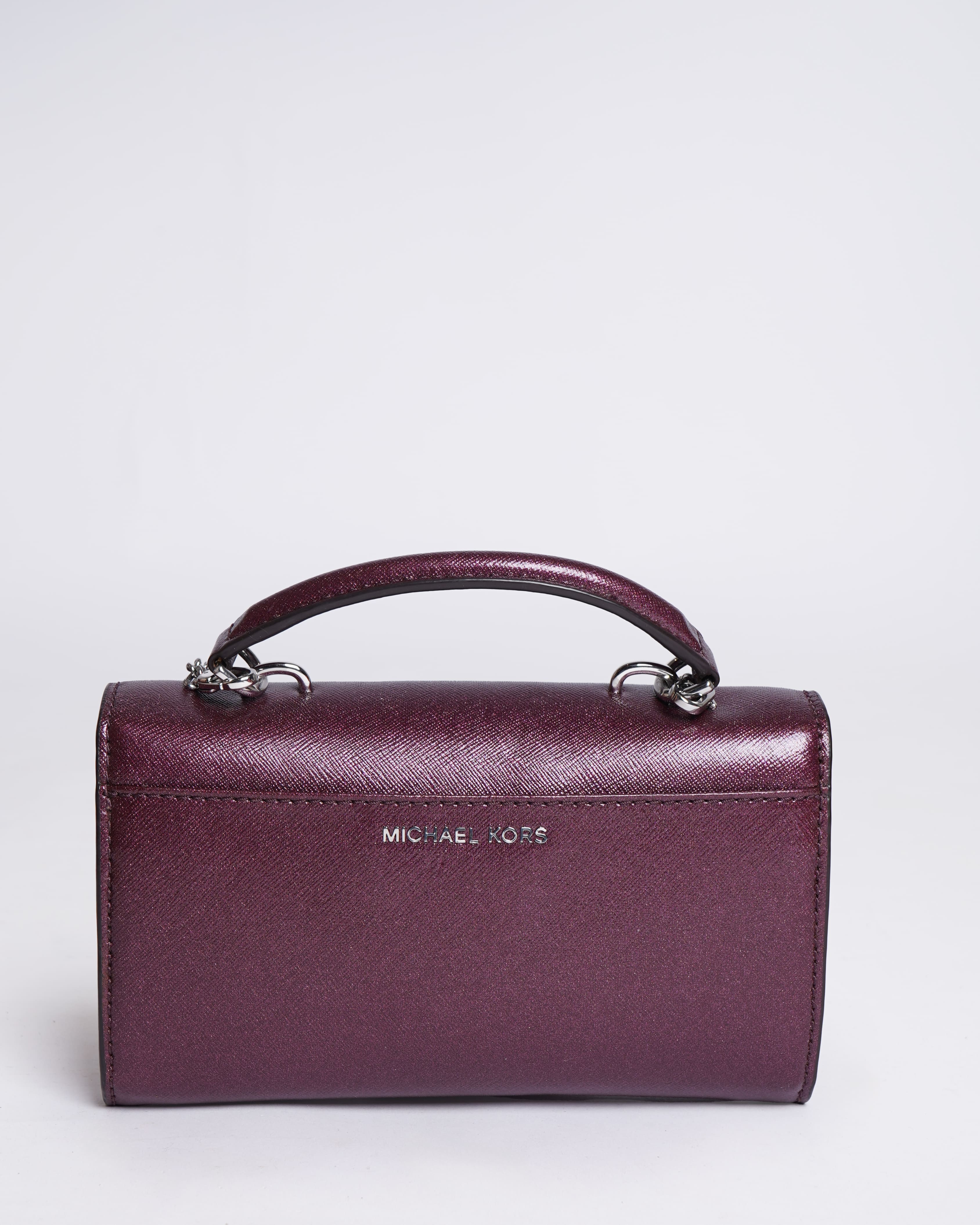 New Michael Kors Ava Jeweled Clutch Handle Crossbody Chain in Burgundy