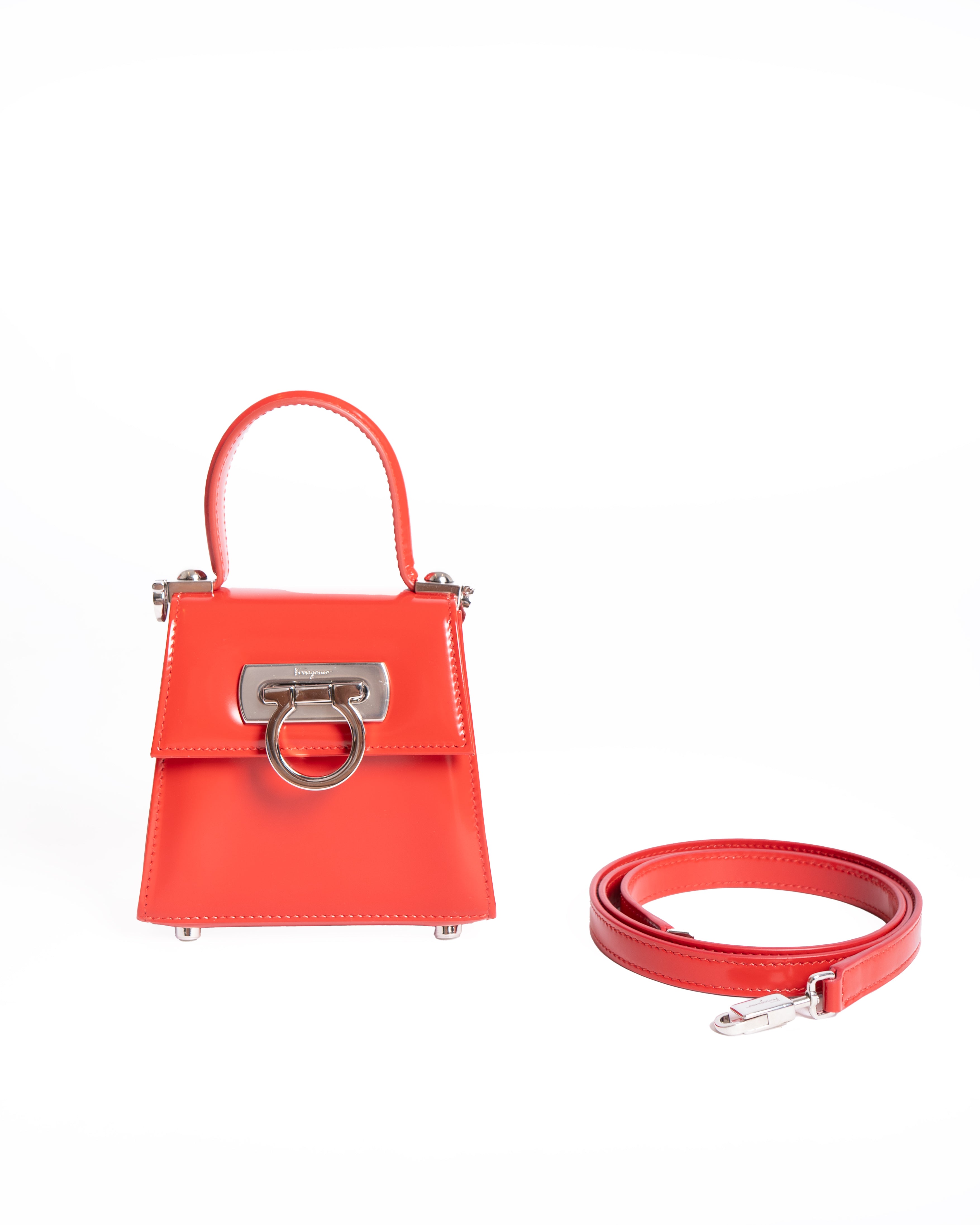 New Salvatore Ferragamo Iconic Top-Handle Leather Mini Bag in Red