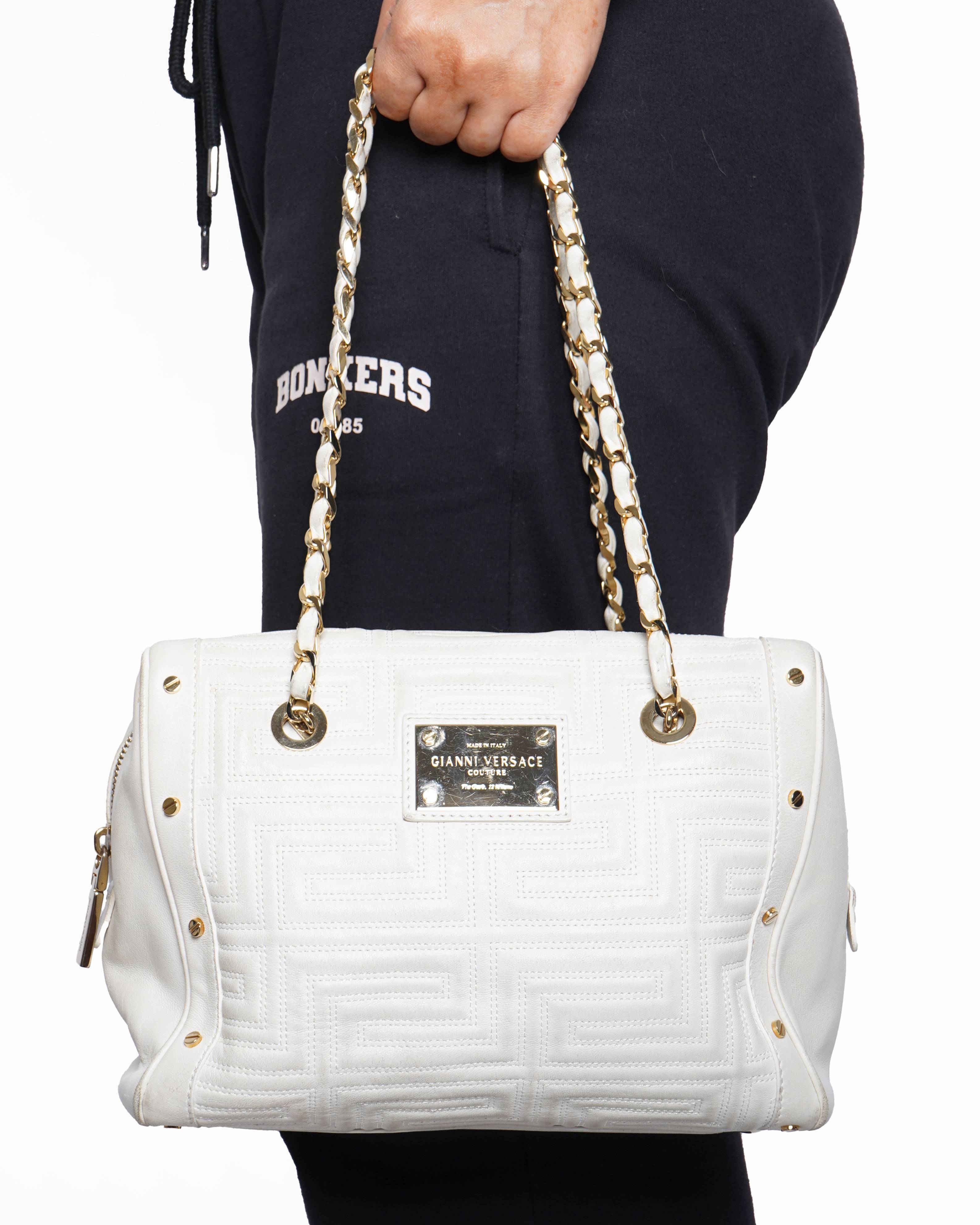 Gianni Versace quilted chain satchel handbag in white